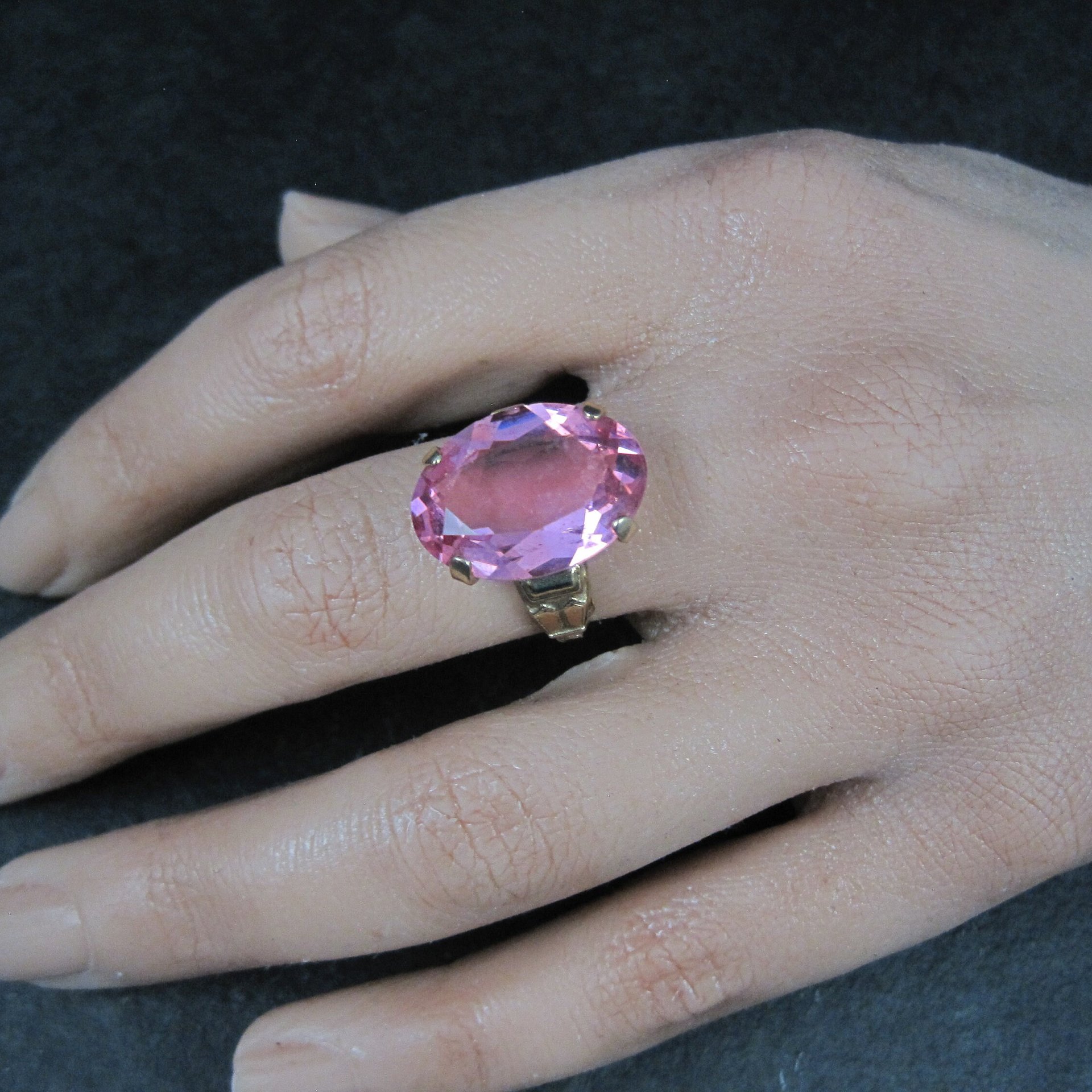 Antique Gold Filled Pink Glass Ring Size 7