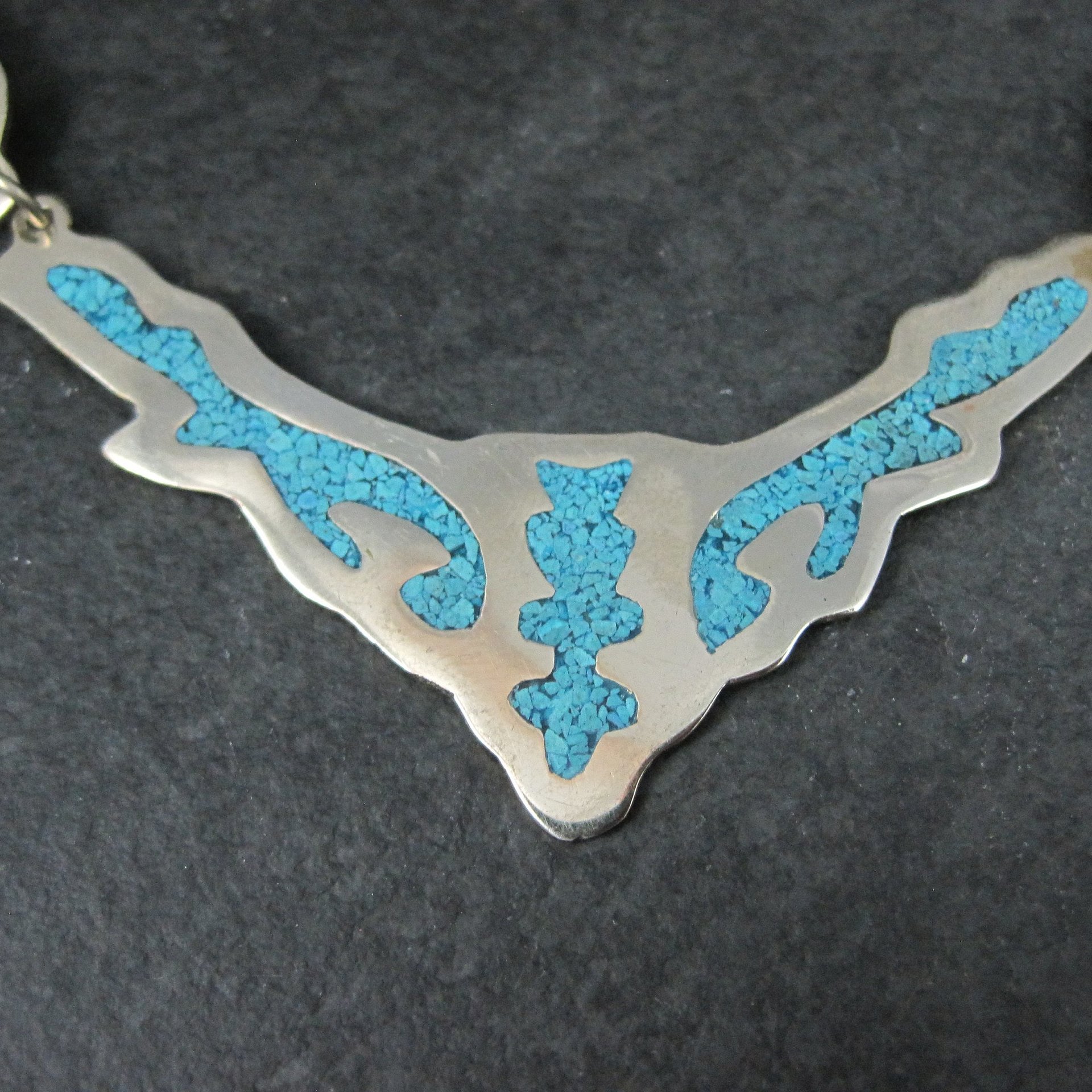 Vintage Mexican Alpaca Inlay Necklace 18"