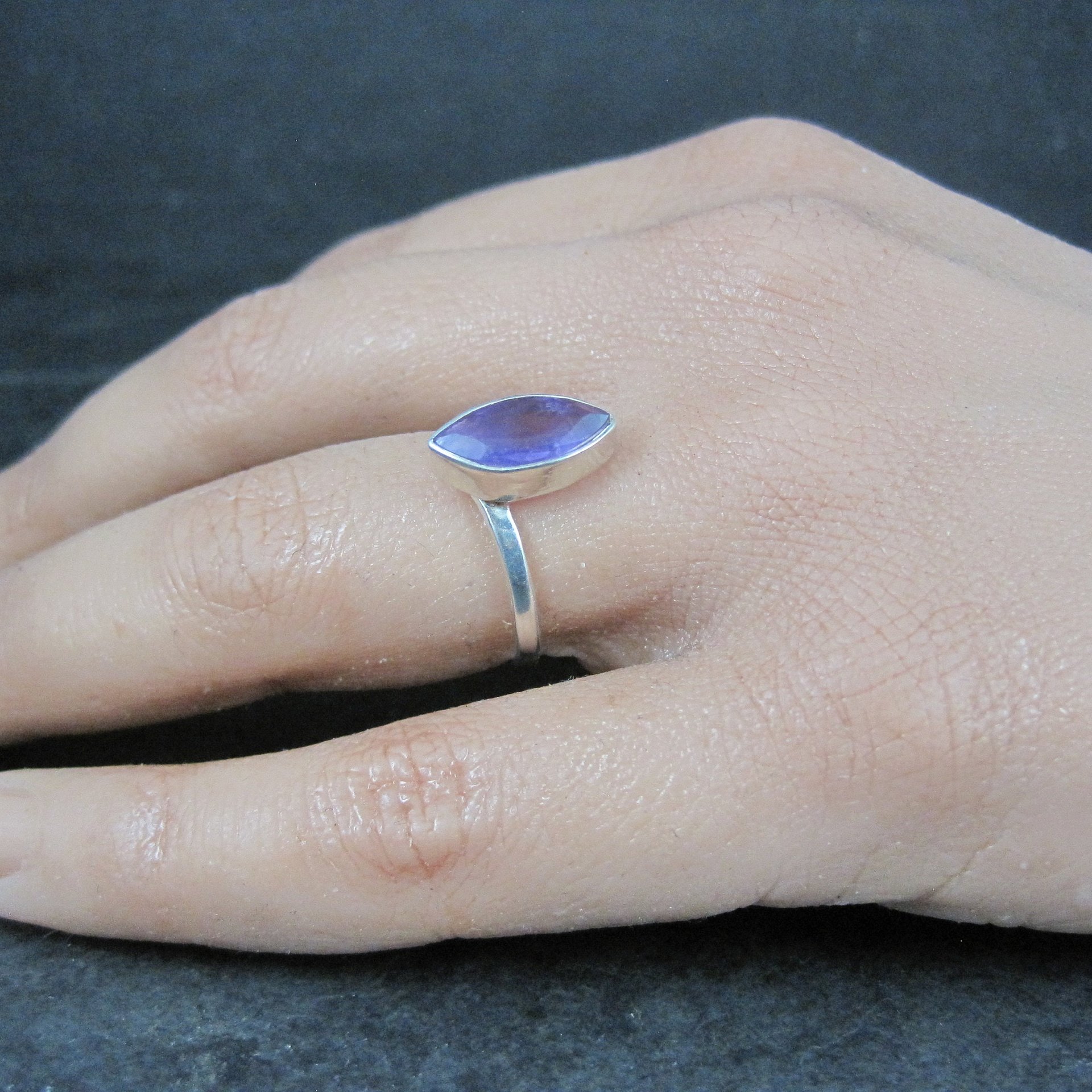 Simple Sterling Marquise Cut Amethyst Ring Size 6.5