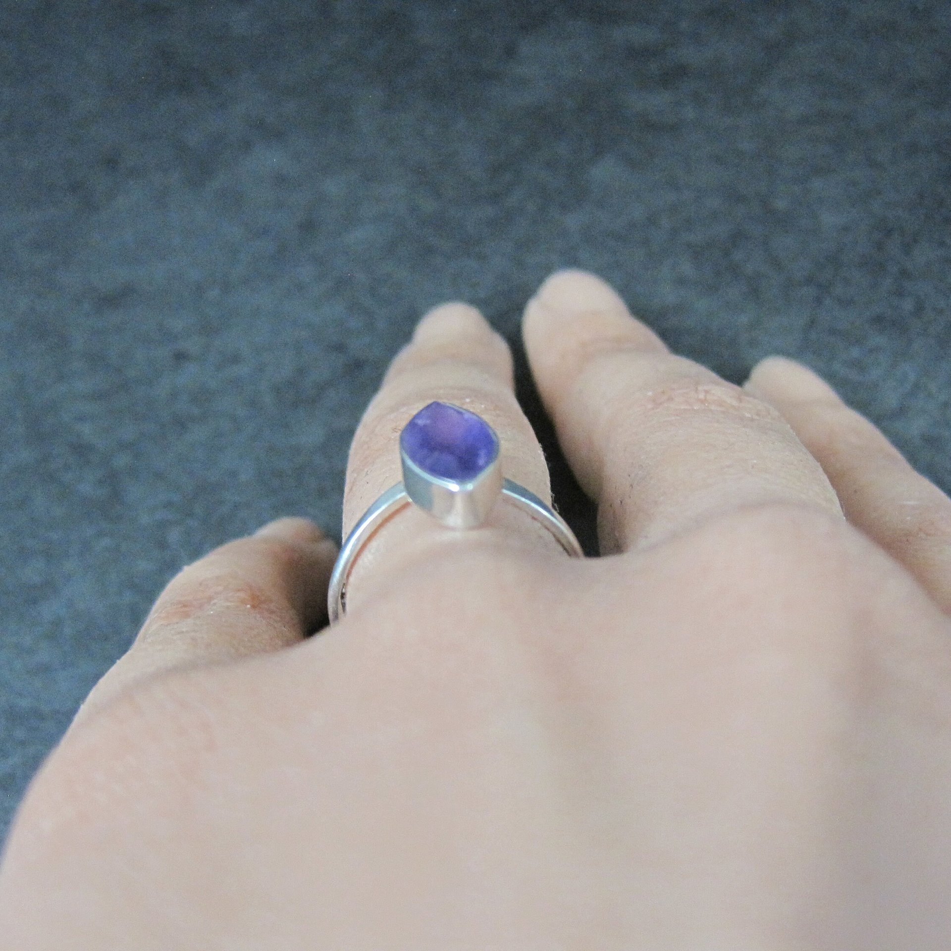 Simple Sterling Marquise Cut Amethyst Ring Size 6.5