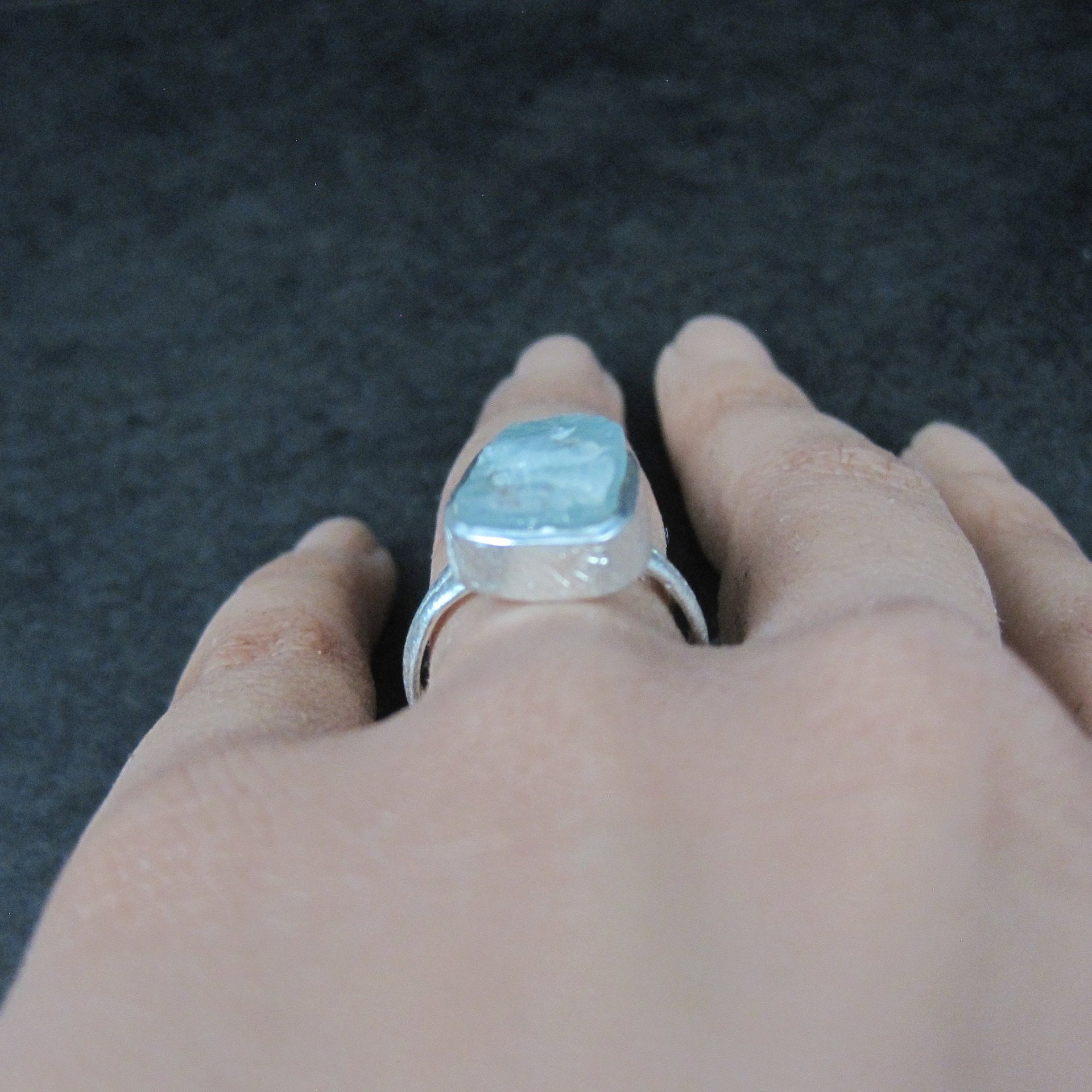Estate Sterling Raw Aquamarine Ring Size 7