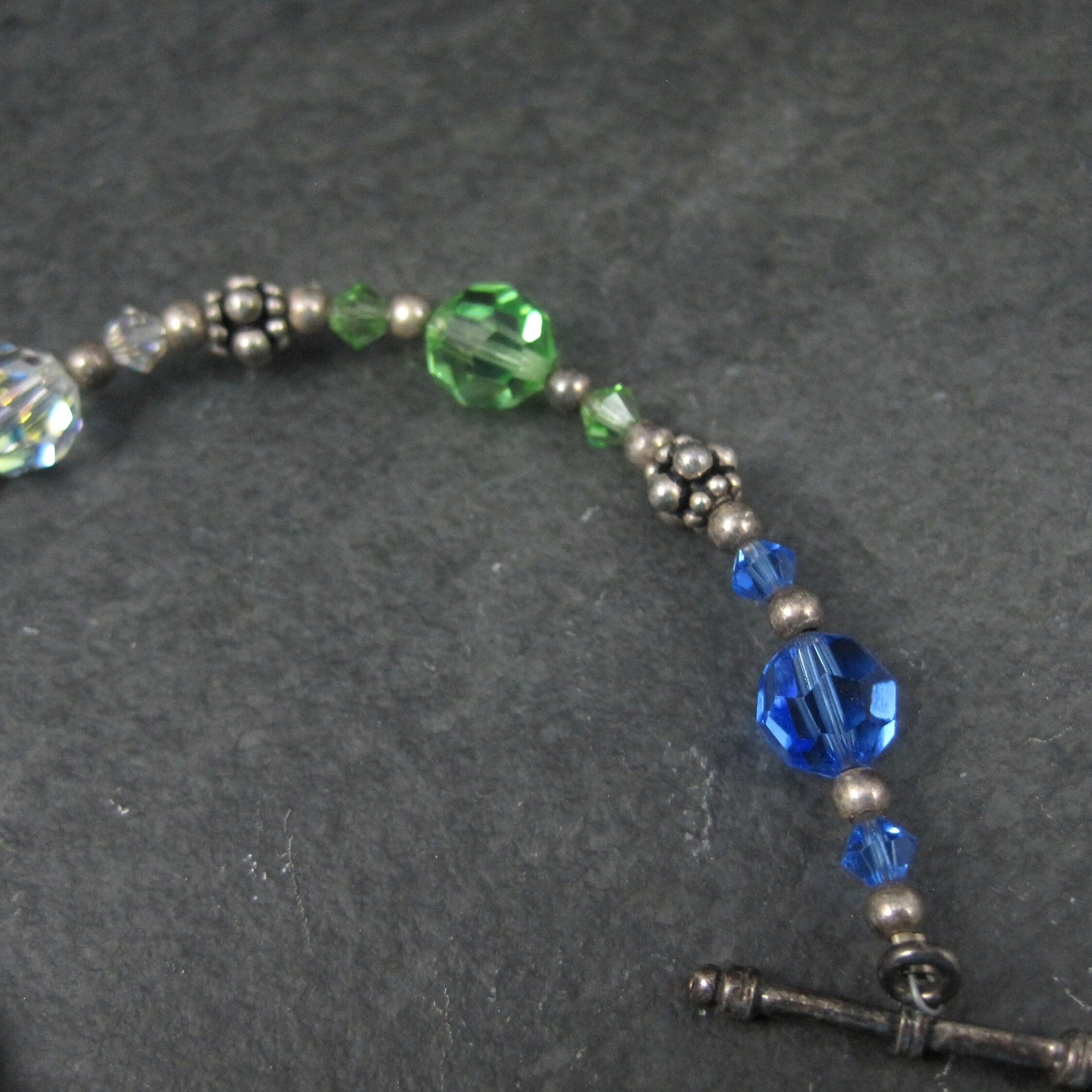 Vintage Sterling Rainbow Crystal Cross Toggle Bracelet 8"