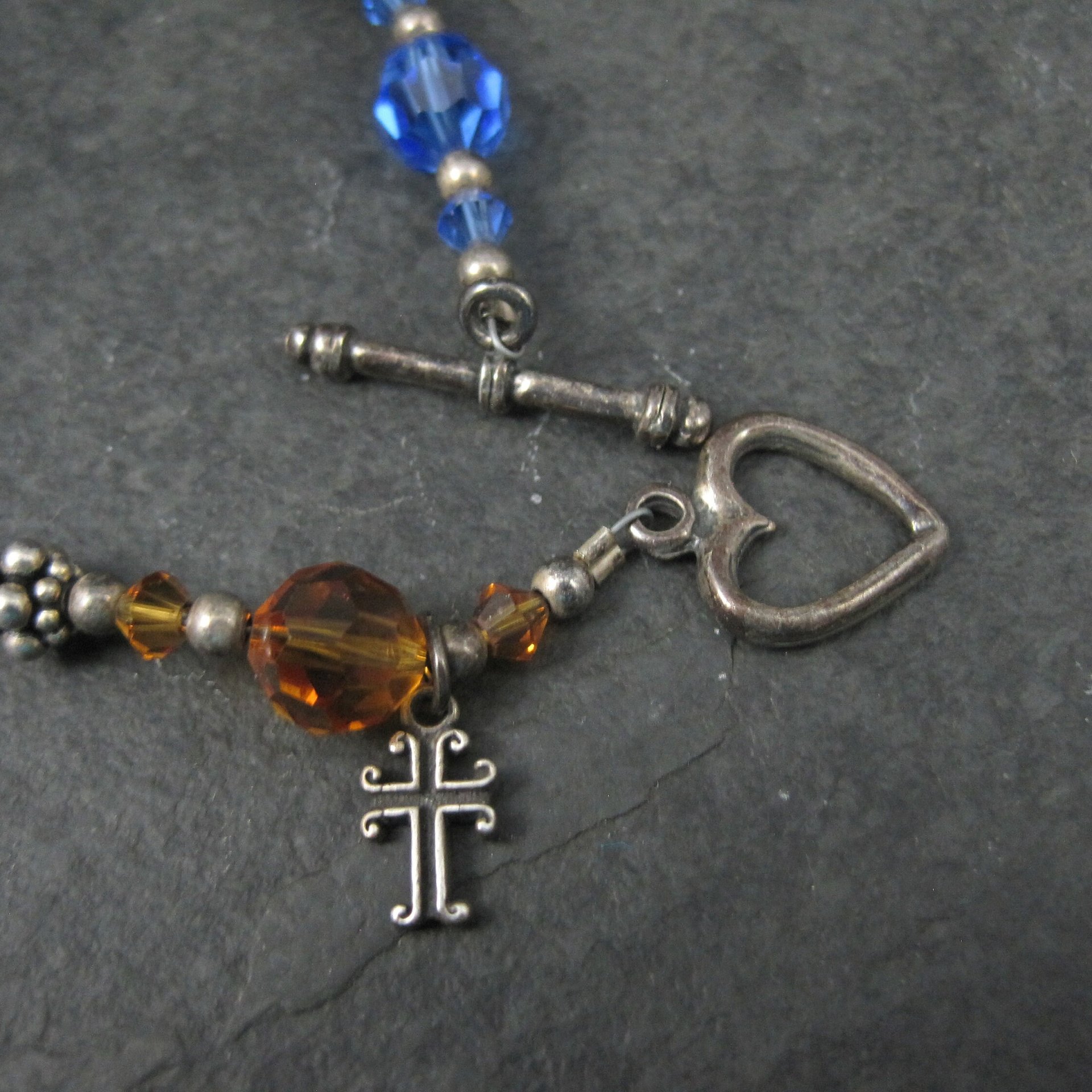 Vintage Sterling Rainbow Crystal Cross Toggle Bracelet 8"