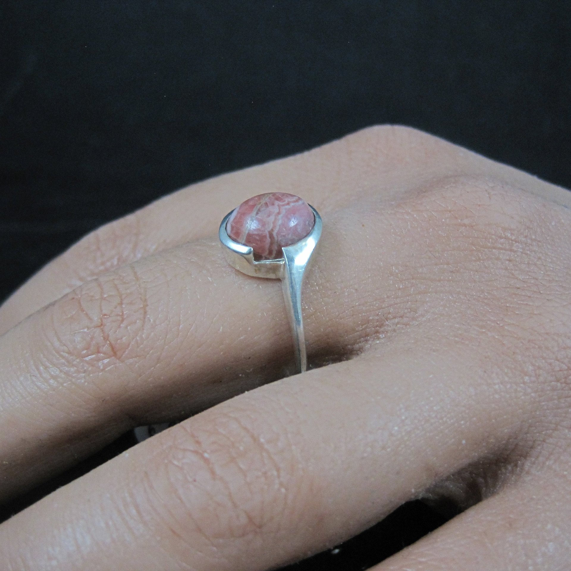 Dainty Estate Sterling Rhodochrosite Ring Size 9