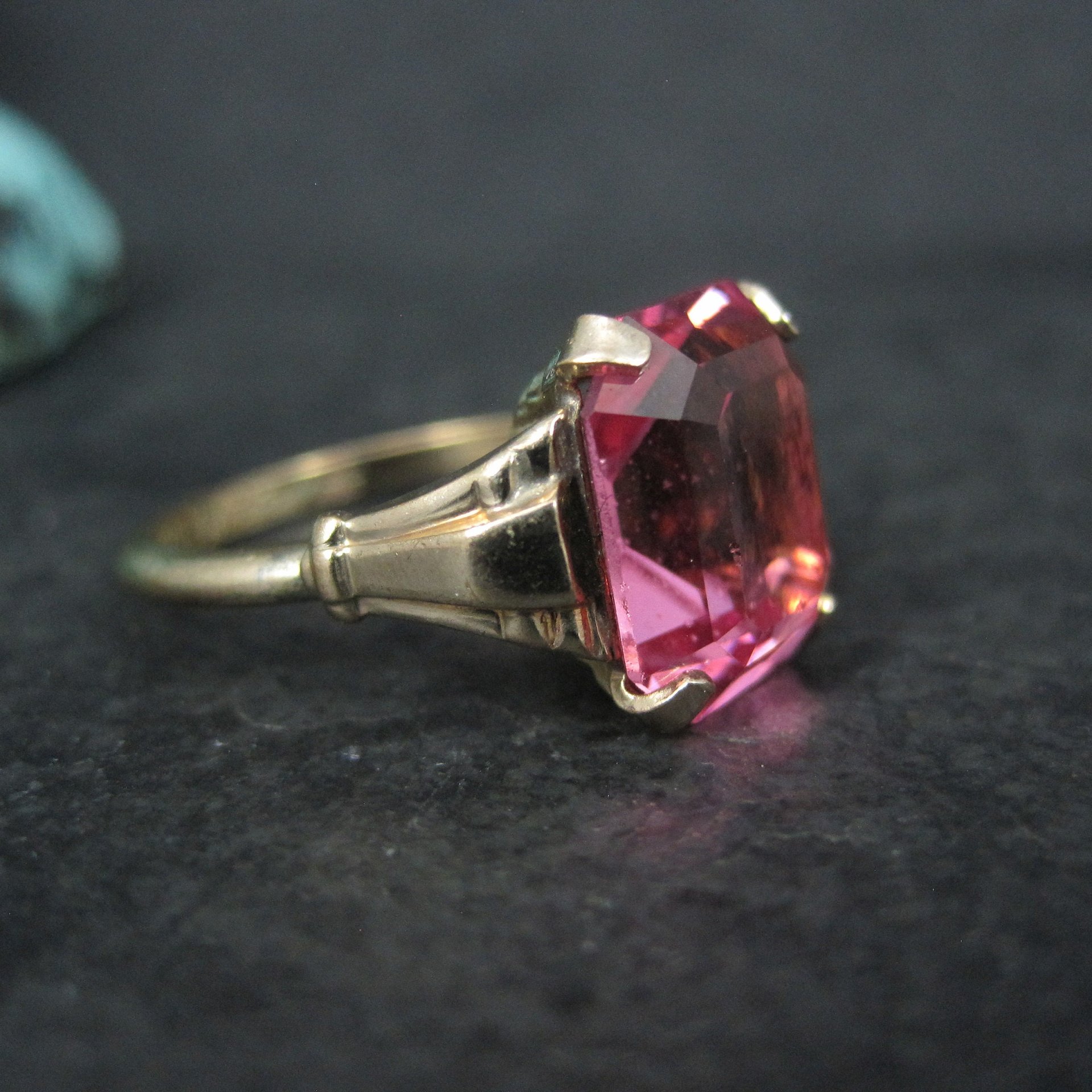 Antique Gold Filled Pink Glass Ring Size 6 New Old Stock