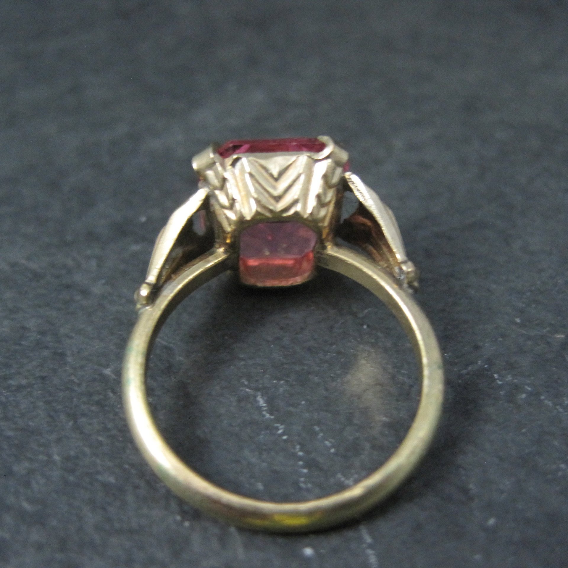 Antique Gold Filled Pink Glass Ring Size 6 New Old Stock
