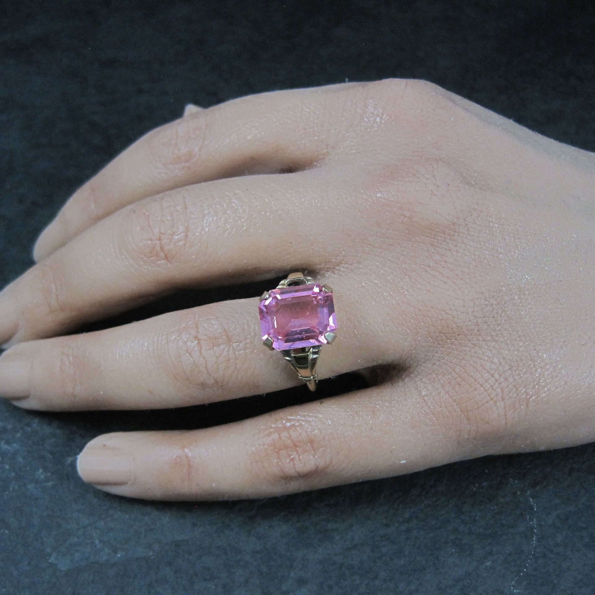 Antique Gold Filled Pink Glass Ring Size 6 New Old Stock
