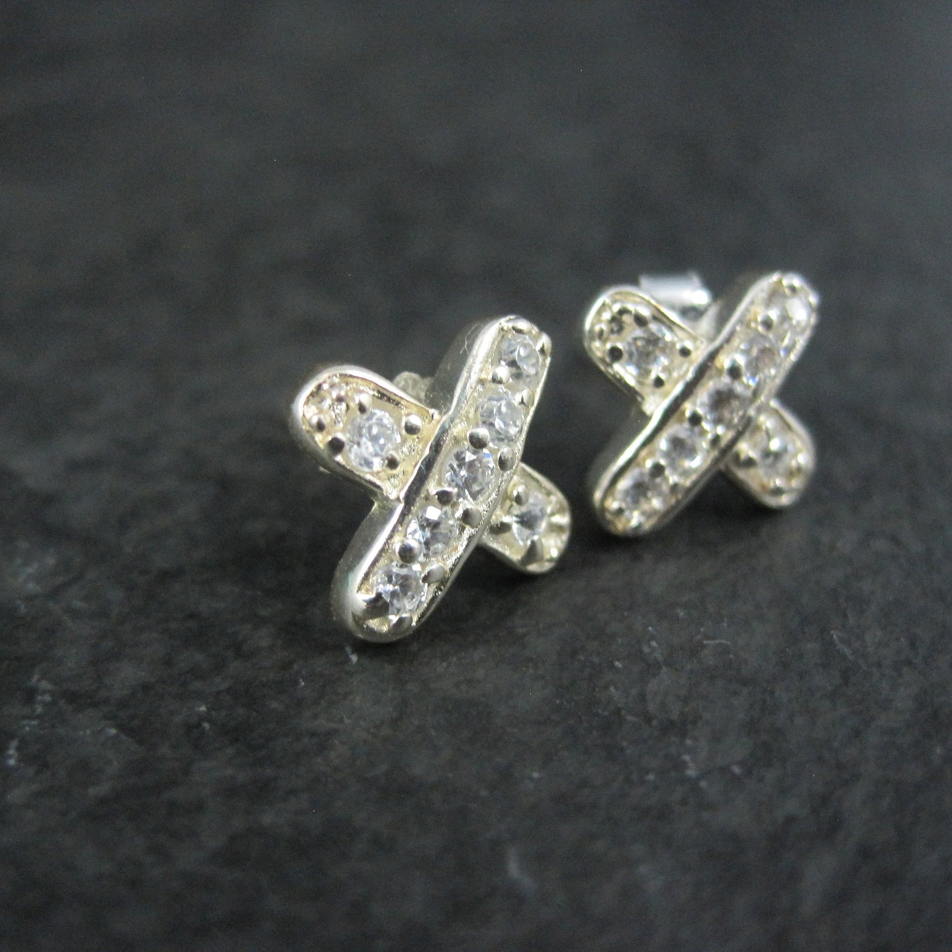 Vintage Sterling Silver Cubic Zirconia X Earrings