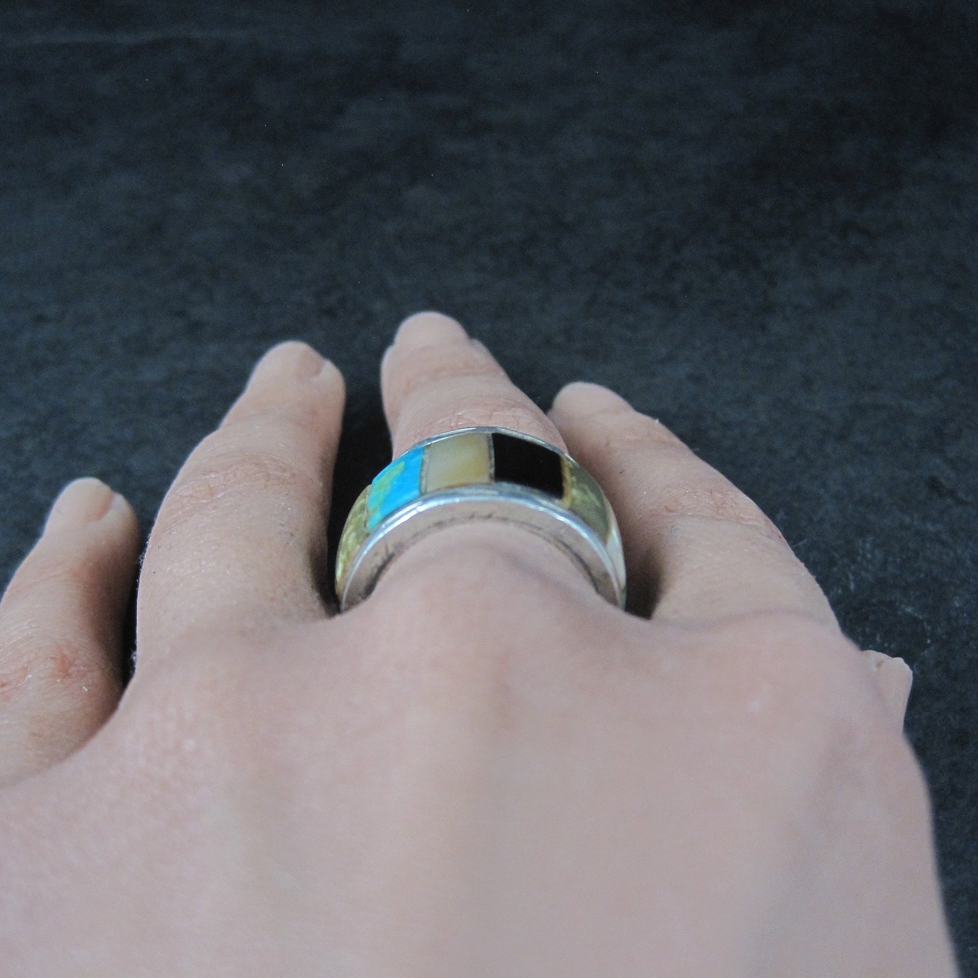 Vintage Sterling Inlay Ring Size 7 Navajo Edison Cummings