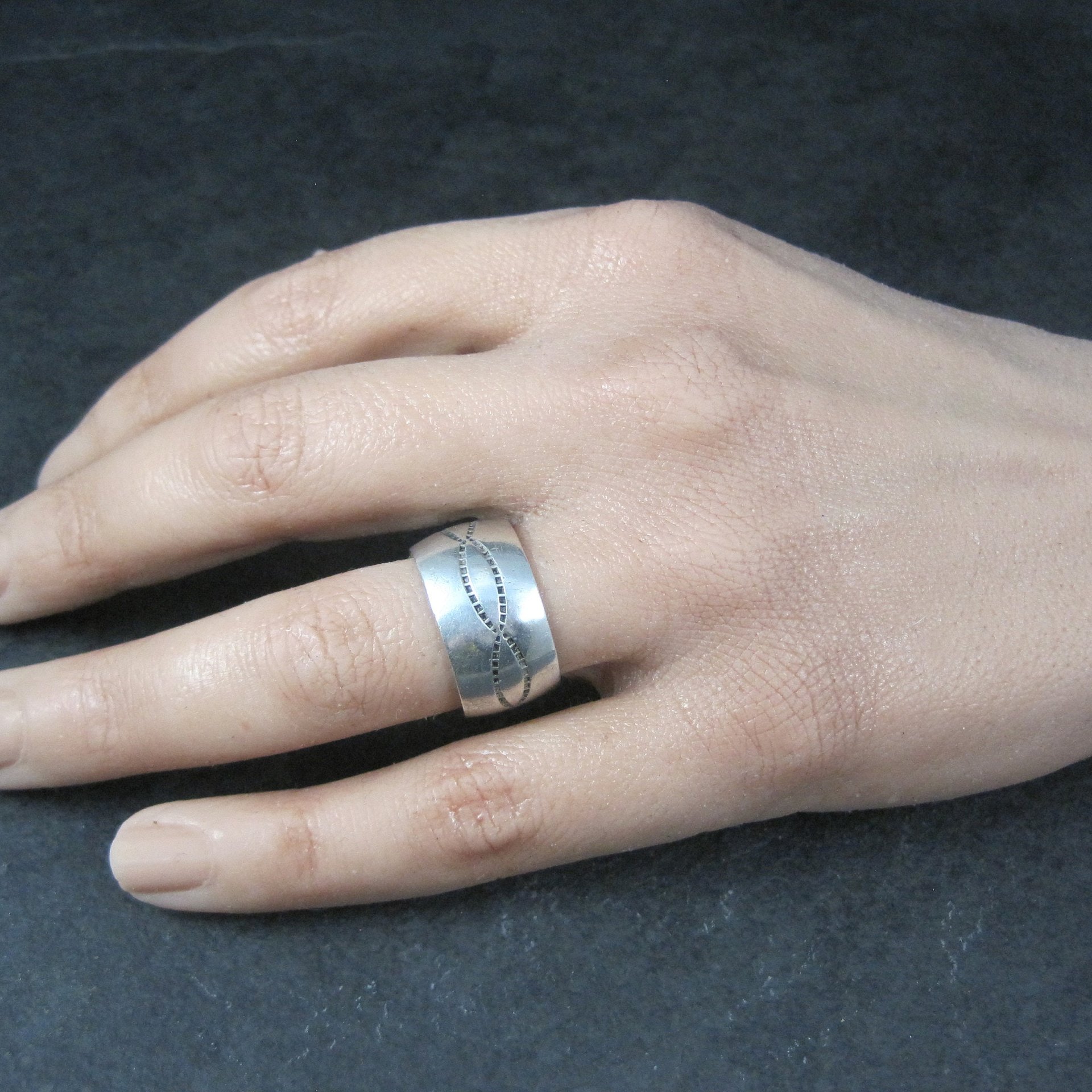 Wide Southwestern Sterling Band Ring Size 6