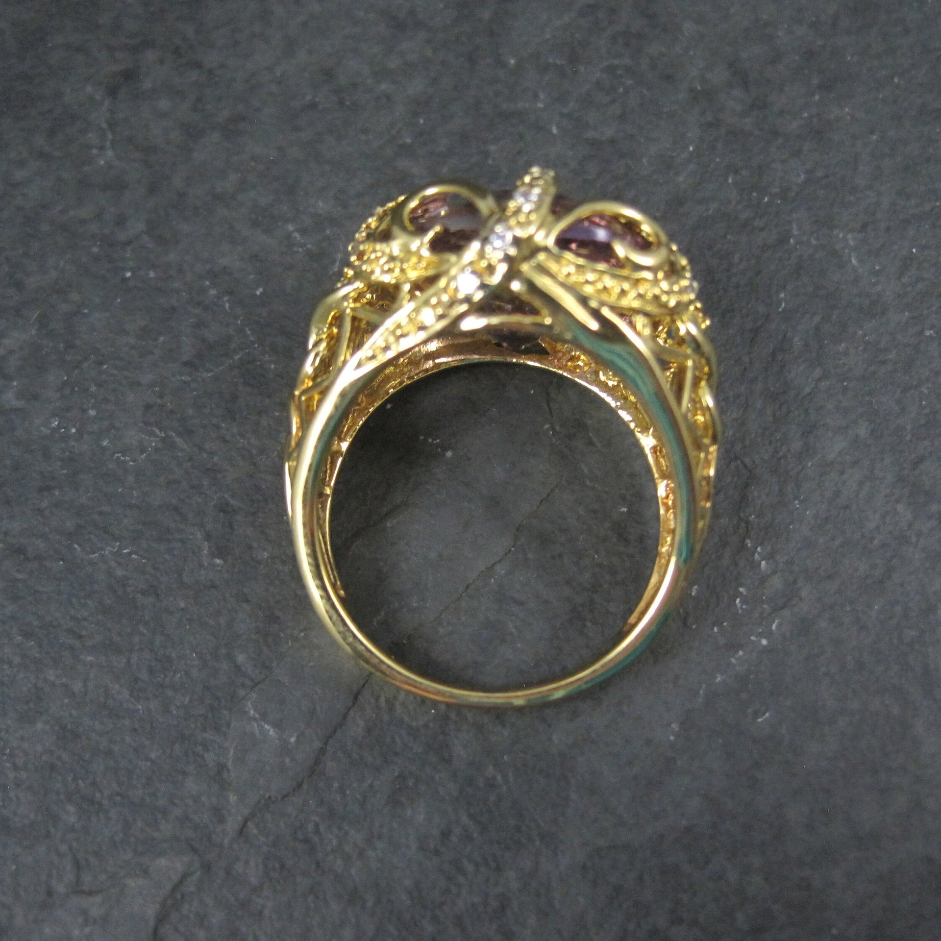 Vintage Vermeil Sterling Amethyst Diamond Ring Size 8