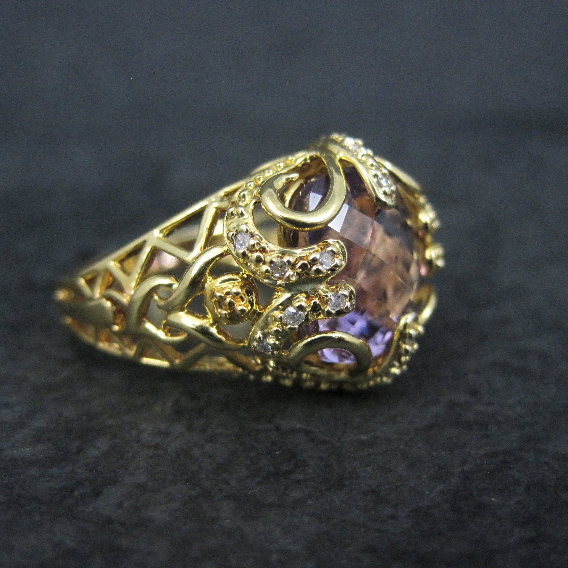 Vintage Vermeil Sterling Amethyst Diamond Ring Size 8
