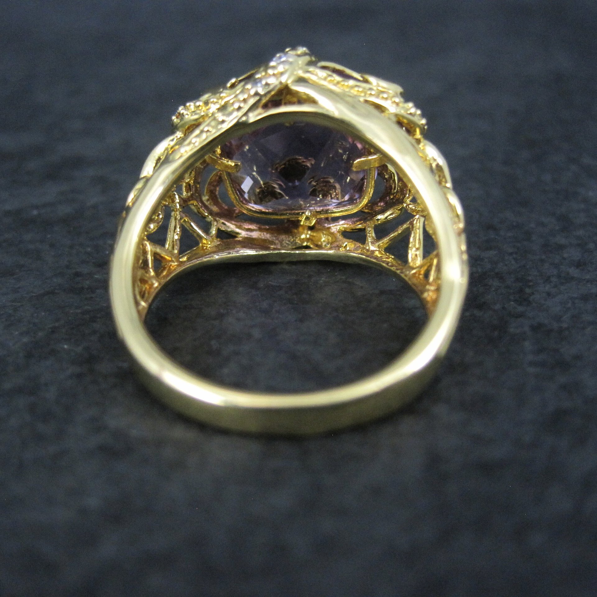 Vintage Vermeil Sterling Amethyst Diamond Ring Size 8