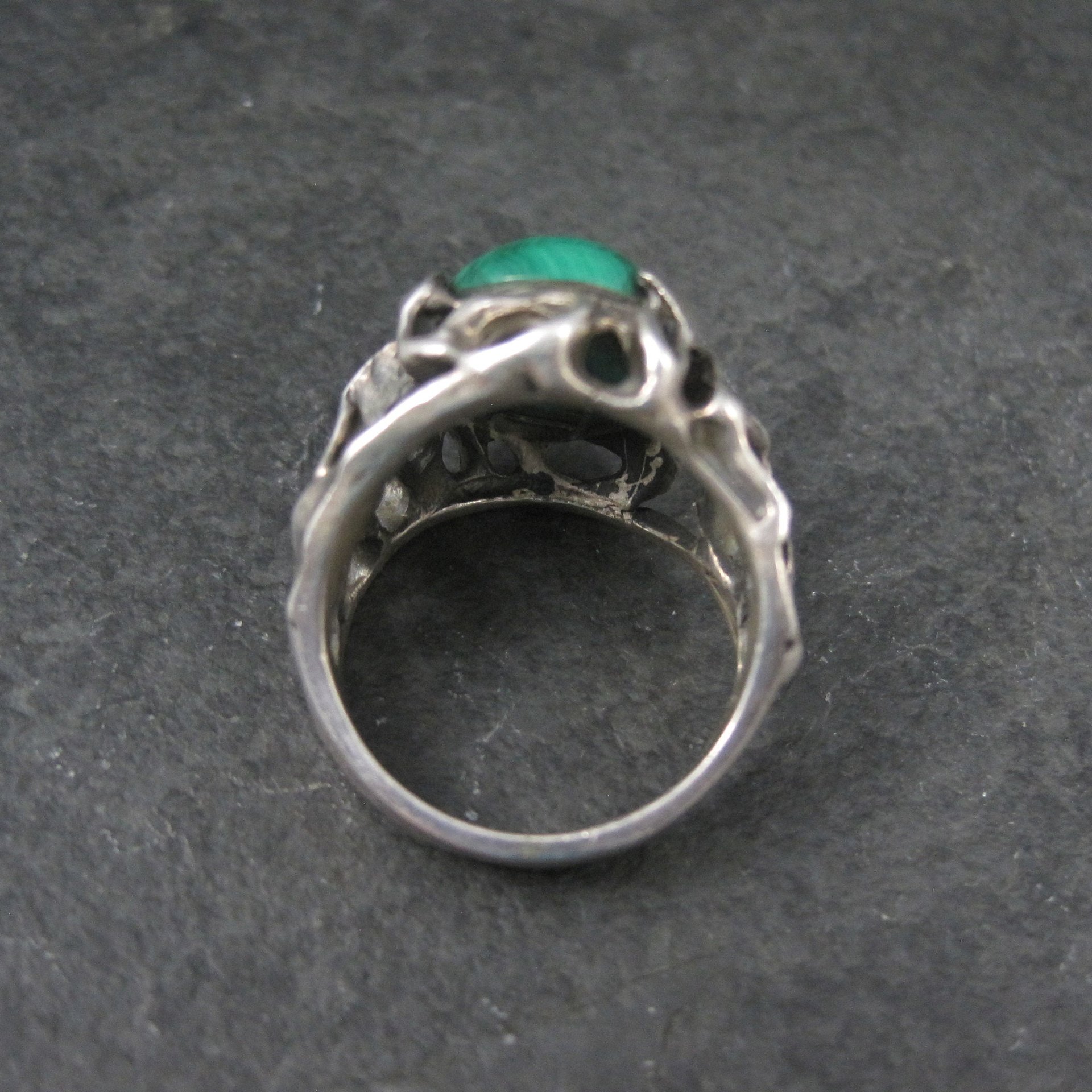Vintage Brutalist Sterling Malachite Ring Size 6.5
