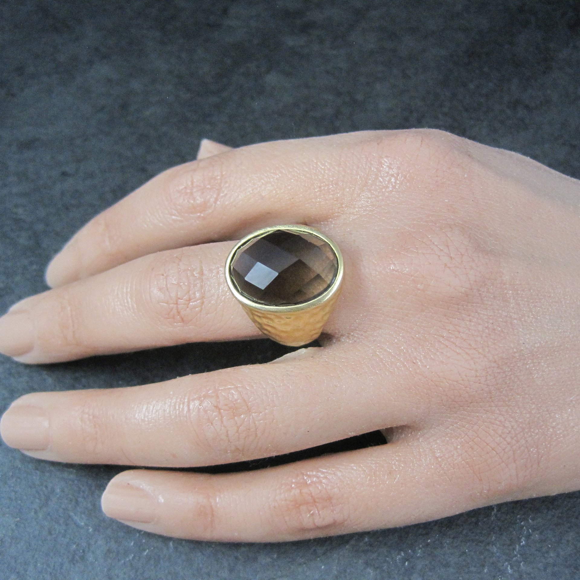 Vintage Vermeil Sterling Smoky Topaz Ring Size 8