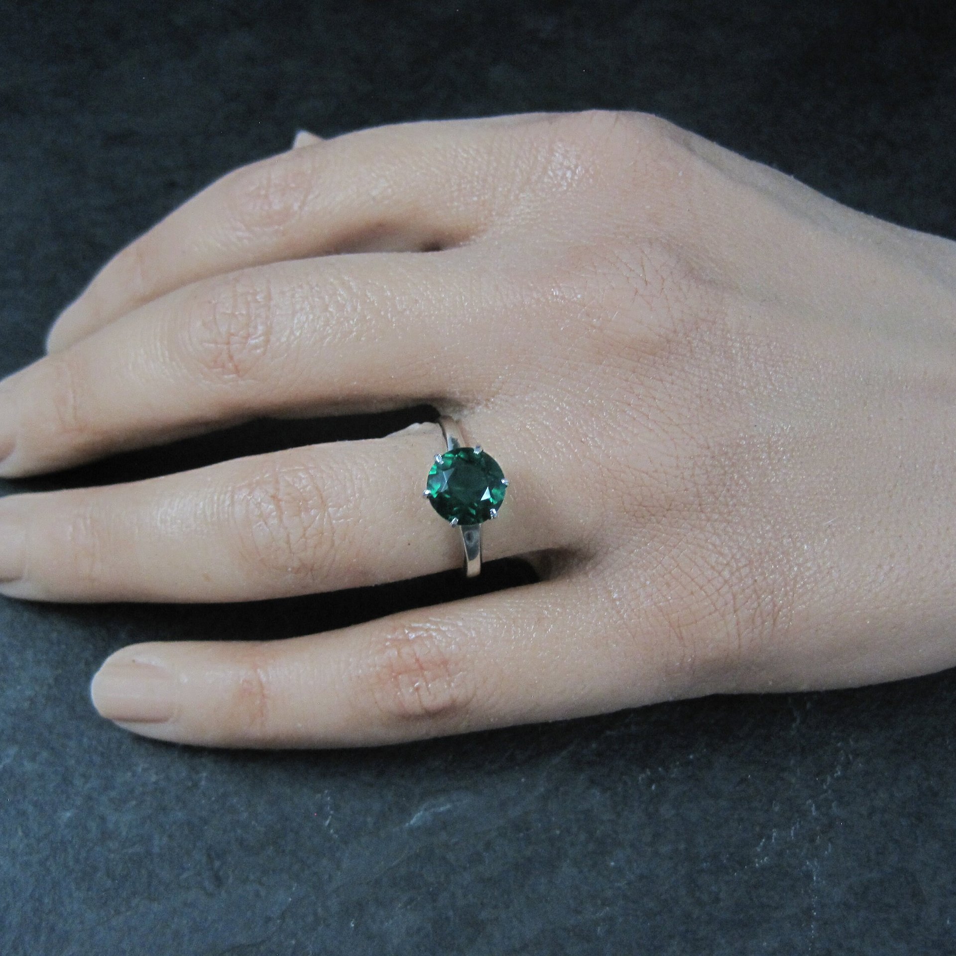 Vintage Sterling Emerald Solitaire Ring New Old Stock Multiple Sizes