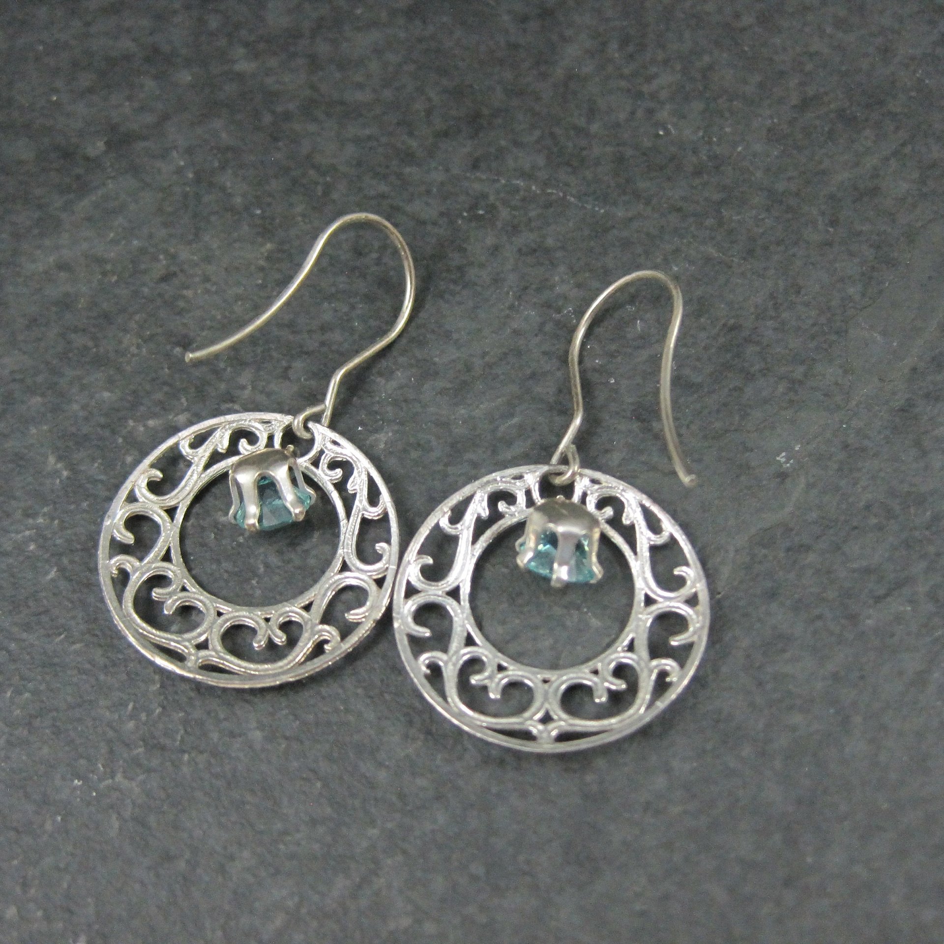 Vintage Filigree Blue Glass Earrings