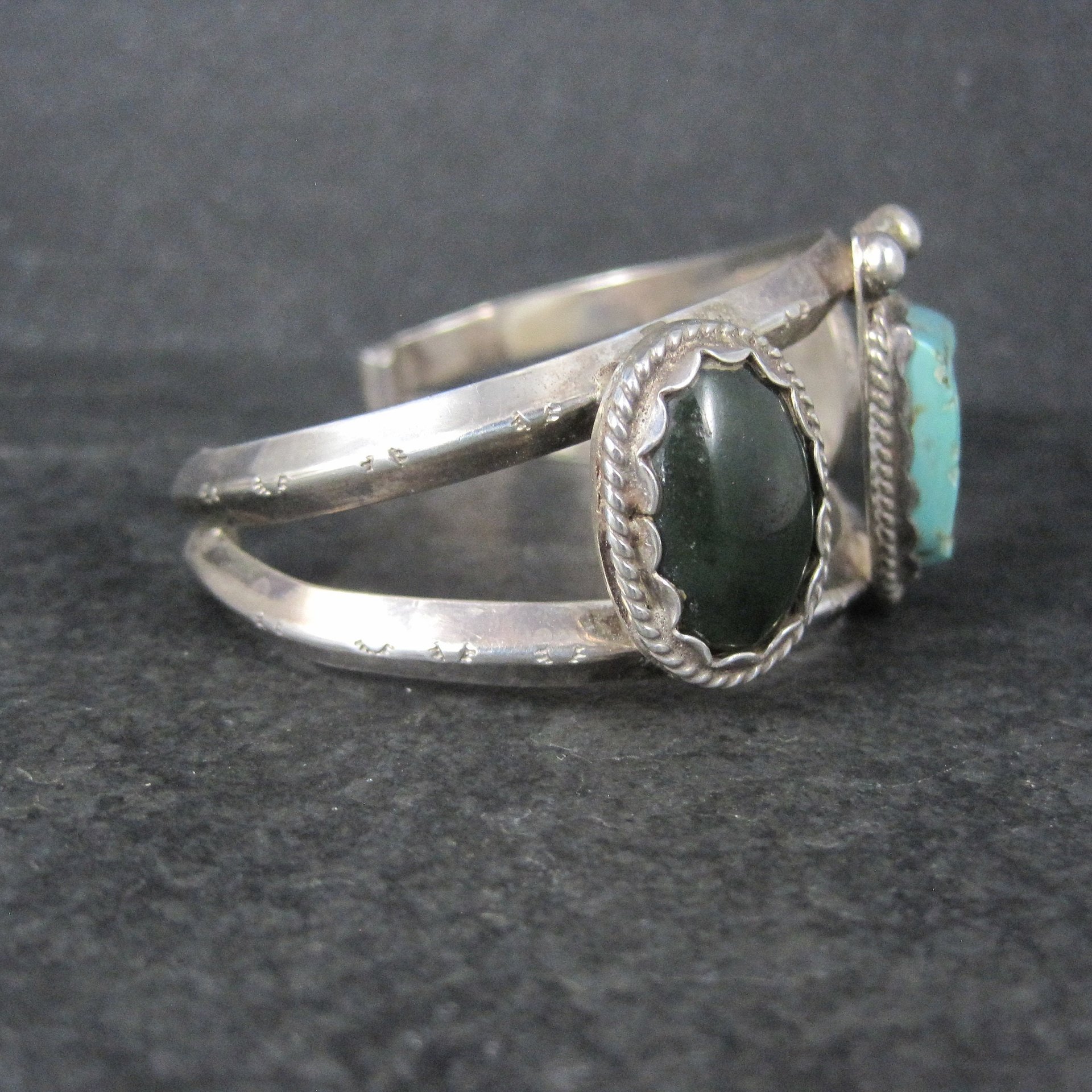 Heavy Southwestern Sterling Turquoise Jade Cuff Bracelet 6.25"