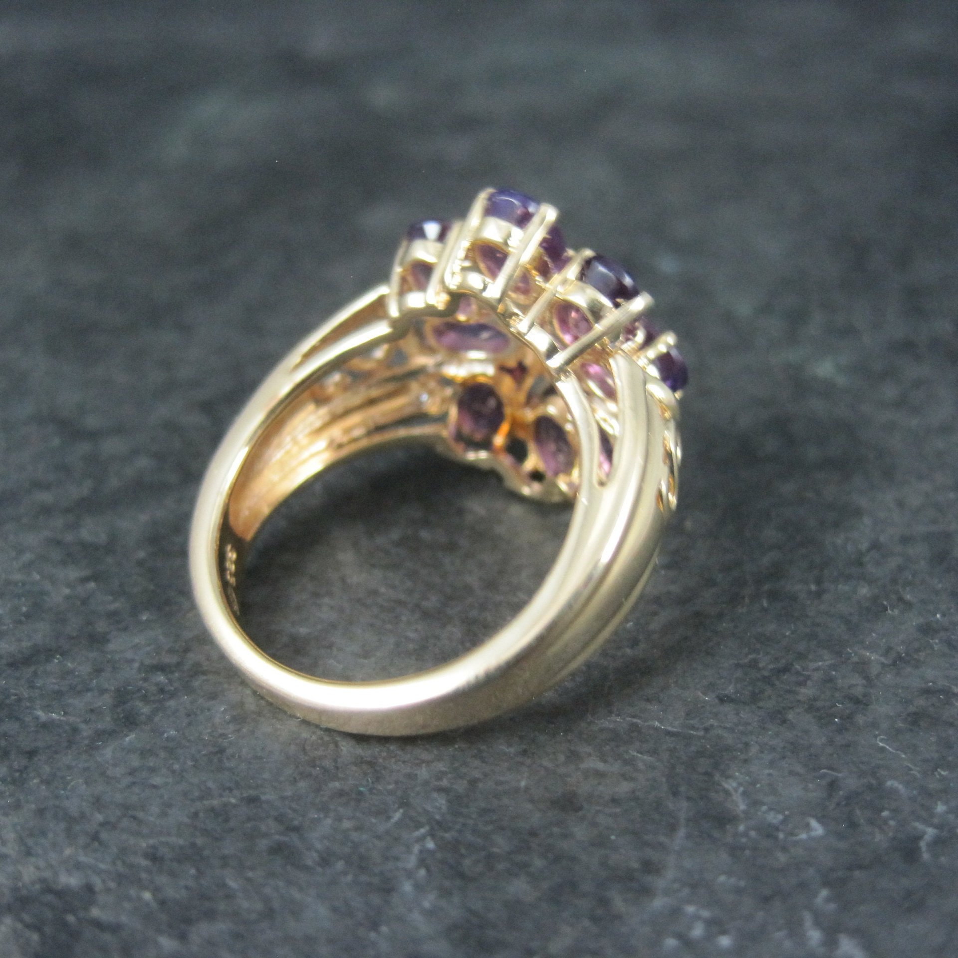 Vermeil Sterling Amethyst Cluster Ring Size 8