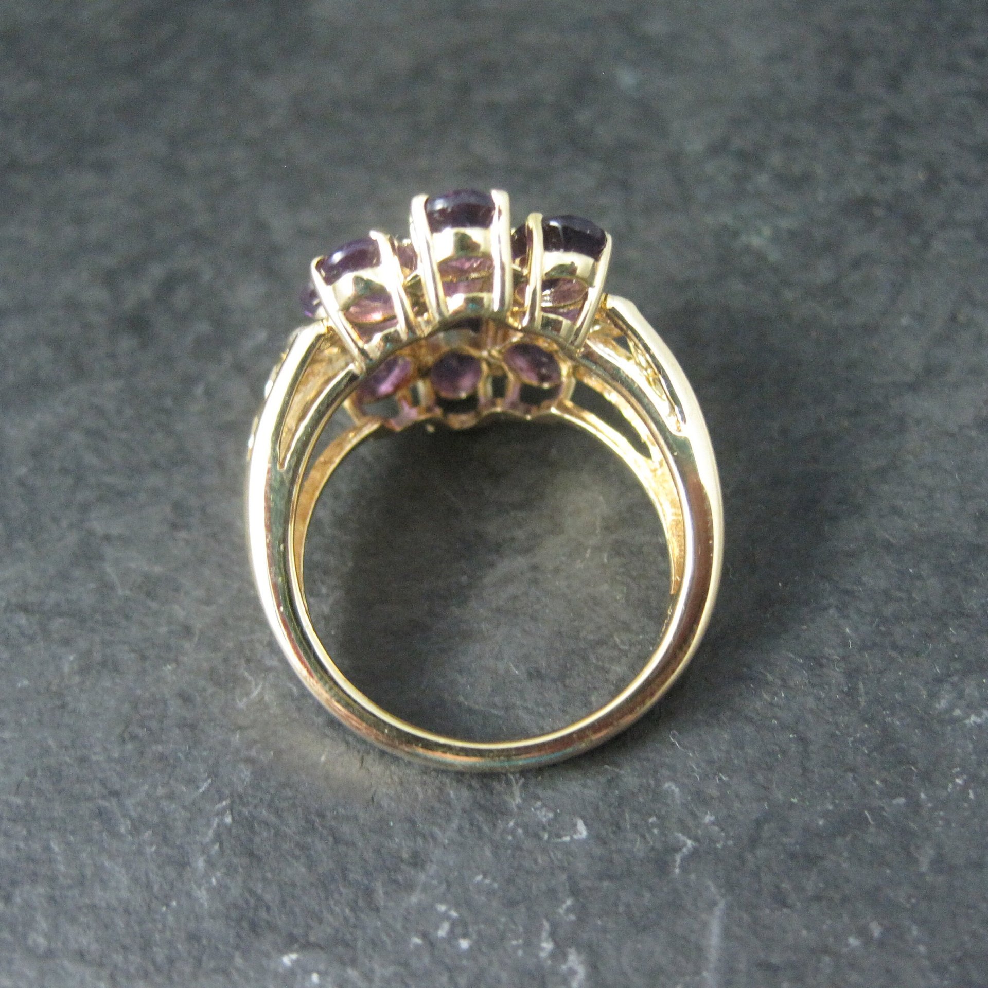 Vermeil Sterling Amethyst Cluster Ring Size 8