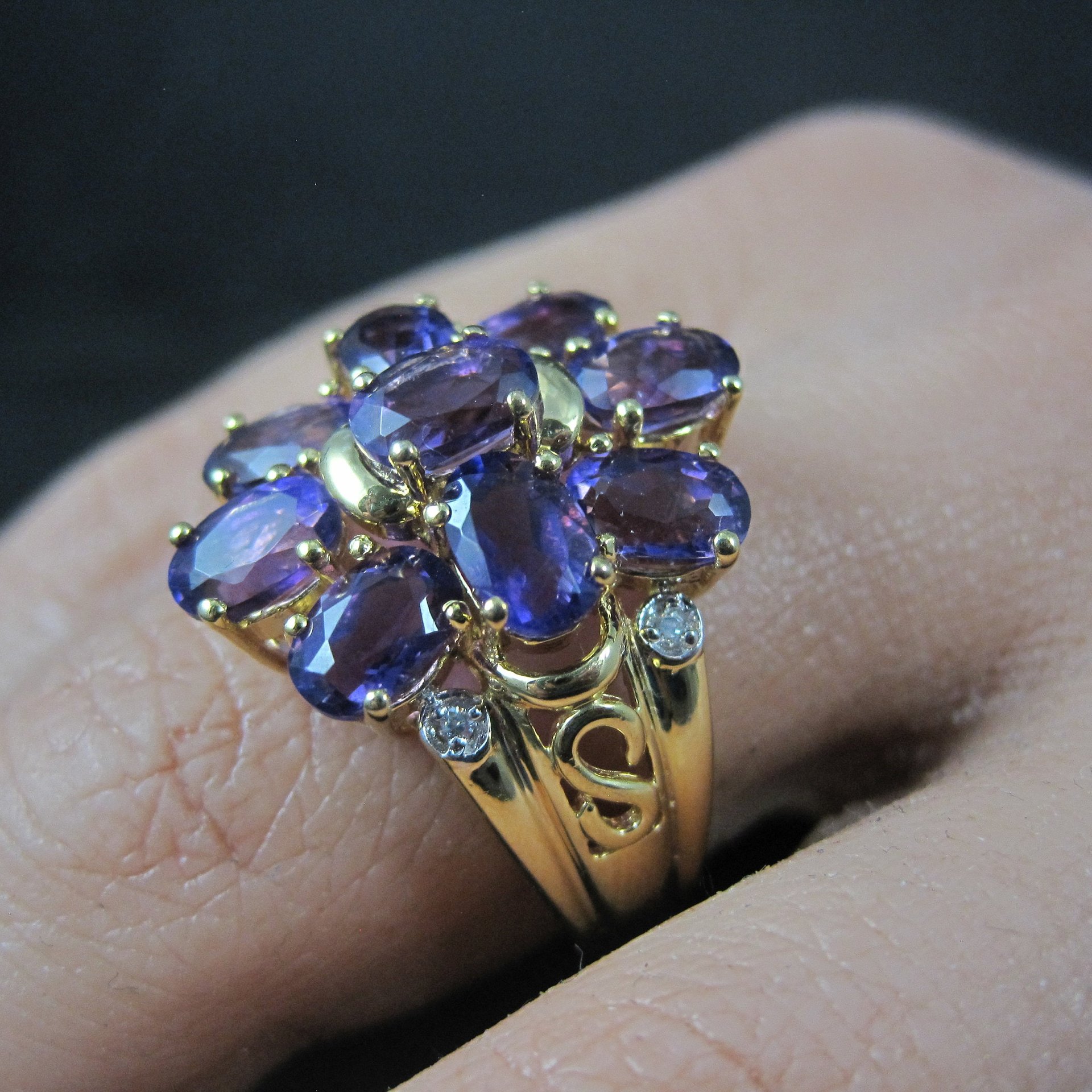Vermeil Sterling Amethyst Cluster Ring Size 8