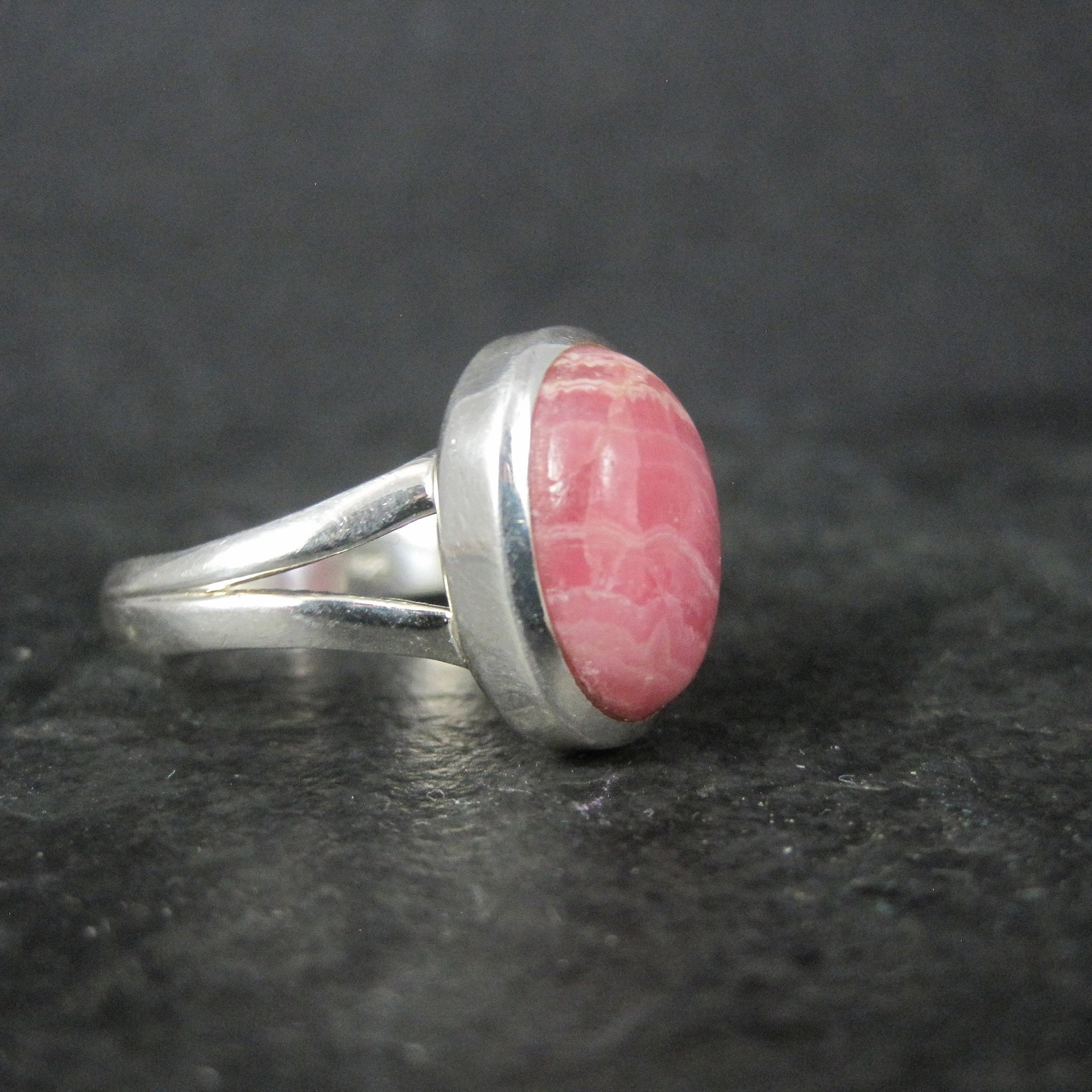 Simple Sterling Silver Rhodochrosite Ring Size 10