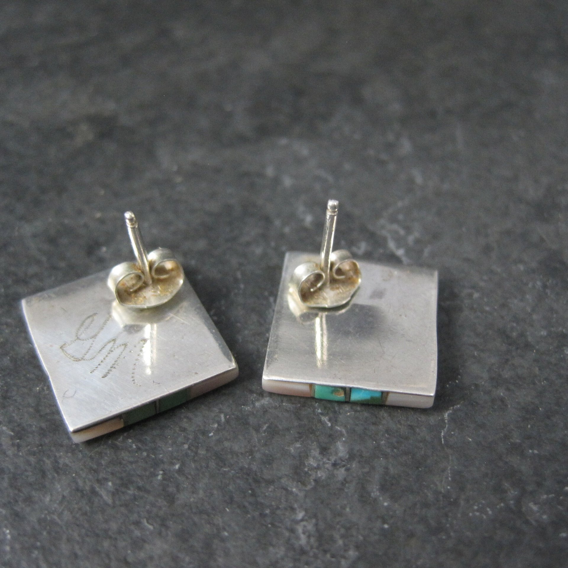 Southwestern Sterling Turquoise Mother of Pearl Inlay Earrings