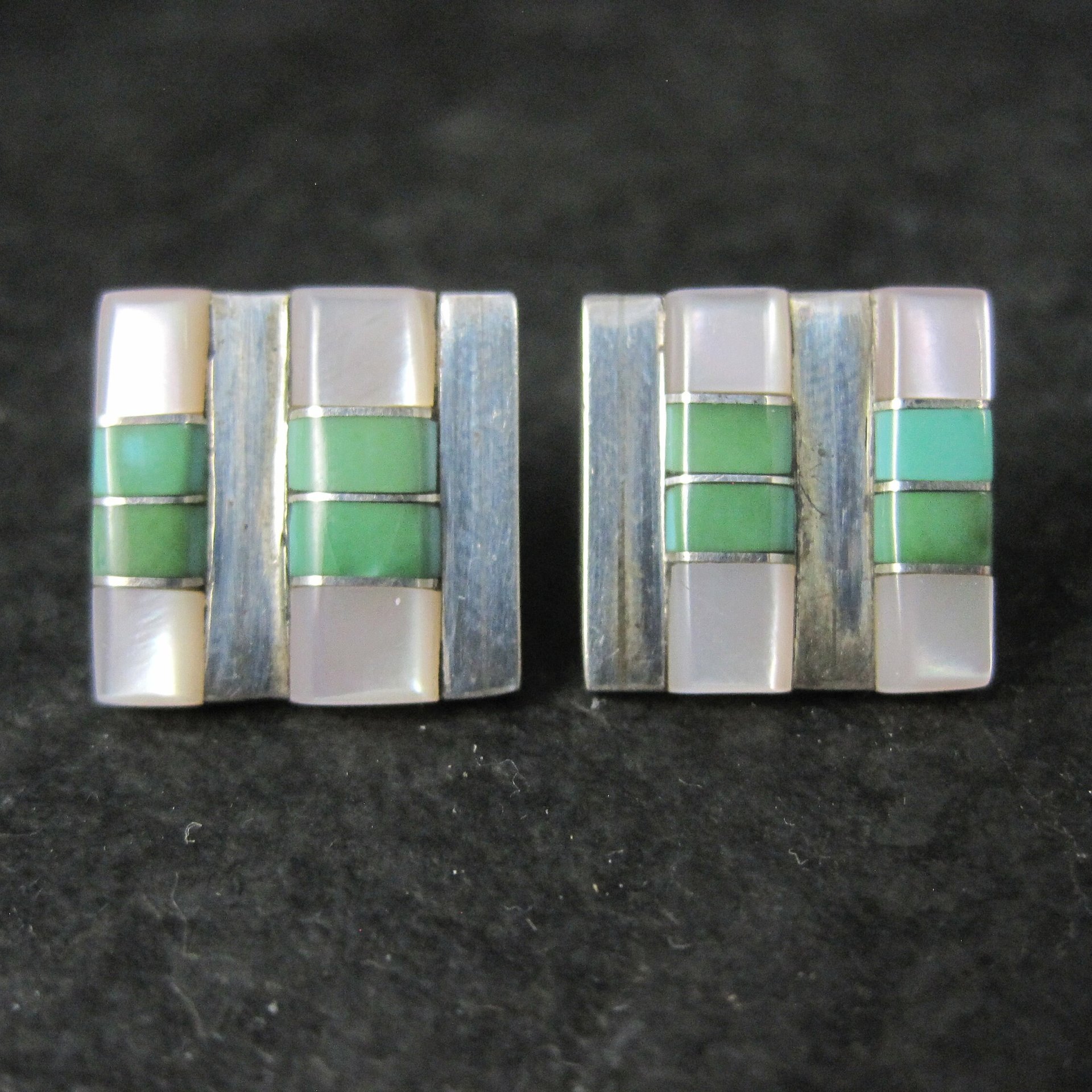 Southwestern Sterling Turquoise Mother of Pearl Inlay Earrings