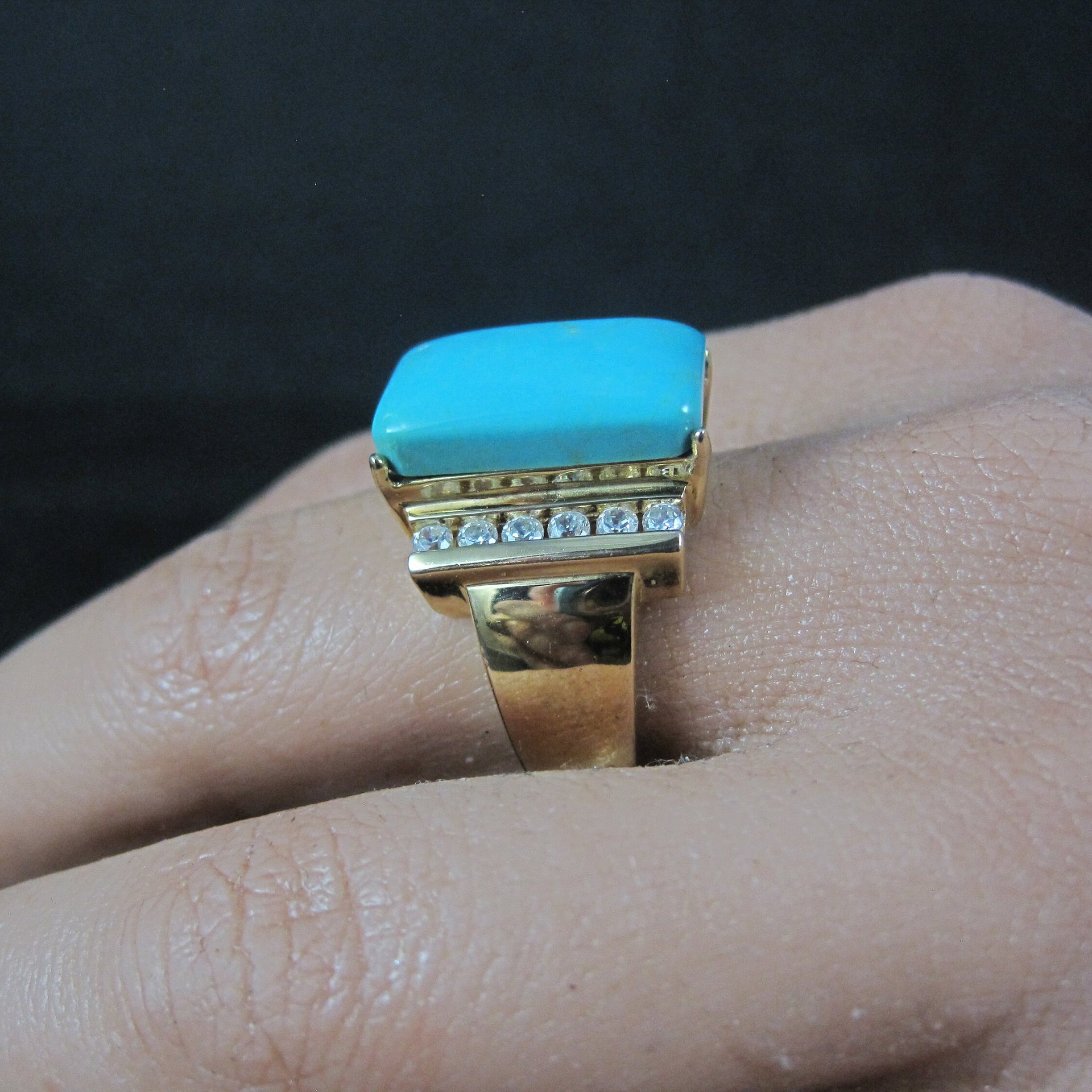 Estate Vermeil Sterling Turquoise Ring Size 8