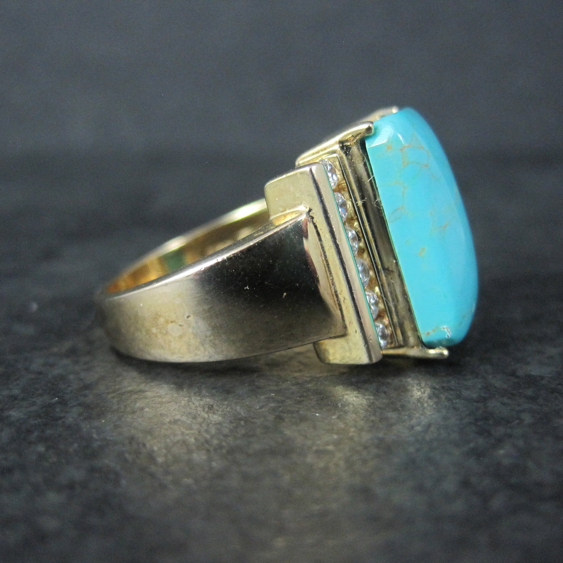 Estate Vermeil Sterling Turquoise Ring Size 8