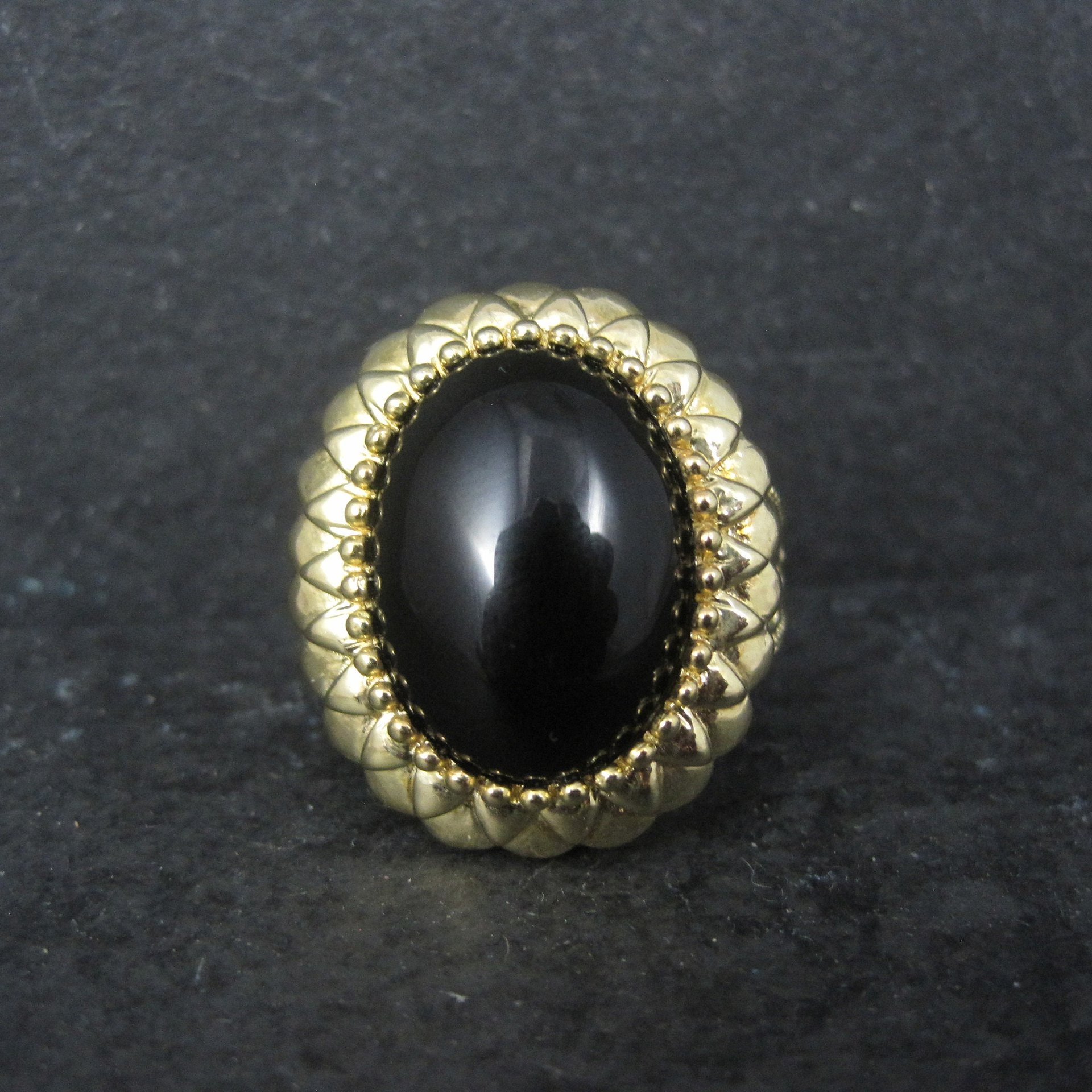 Ornate Vermeil Sterling Onyx Ring Size 8