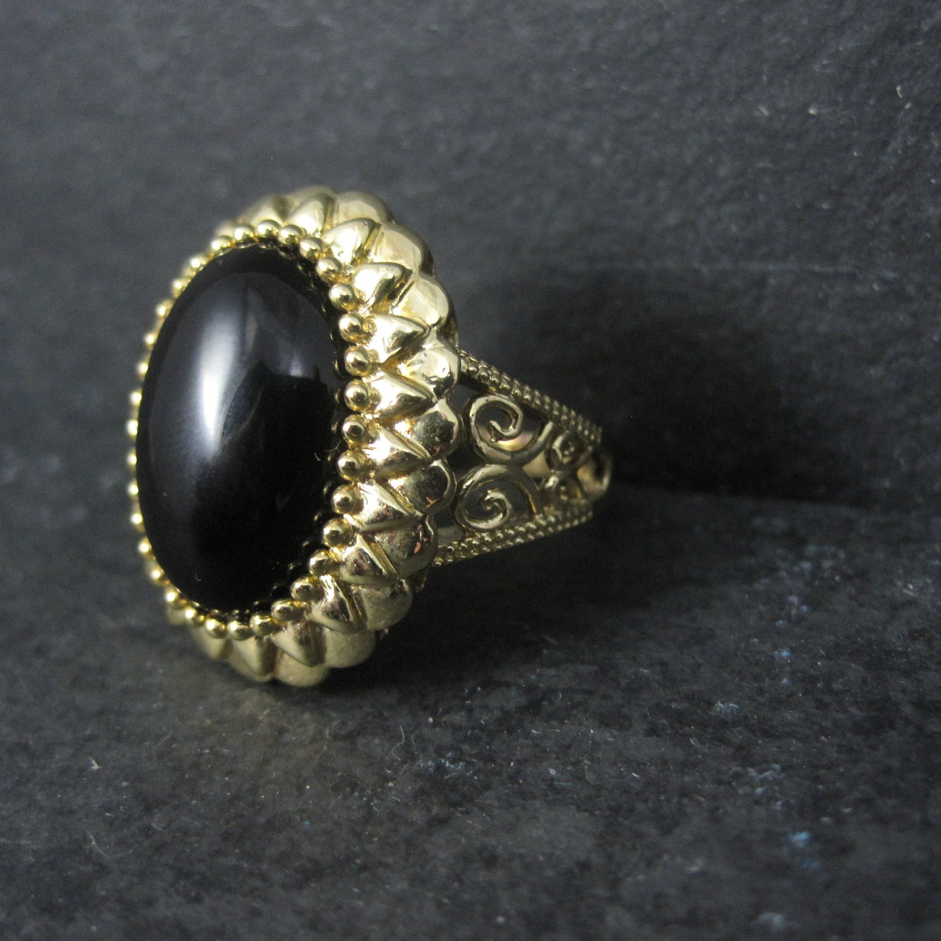 Ornate Vermeil Sterling Onyx Ring Size 8