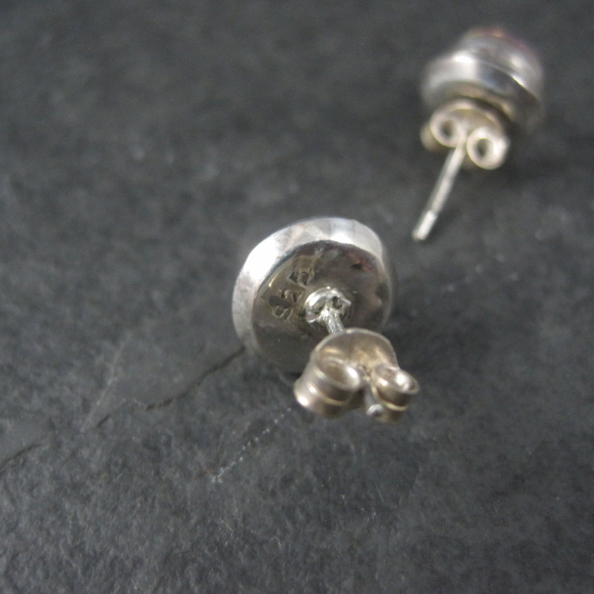 Vintage Sterling Pink Dichroic Glass Stud Earrings