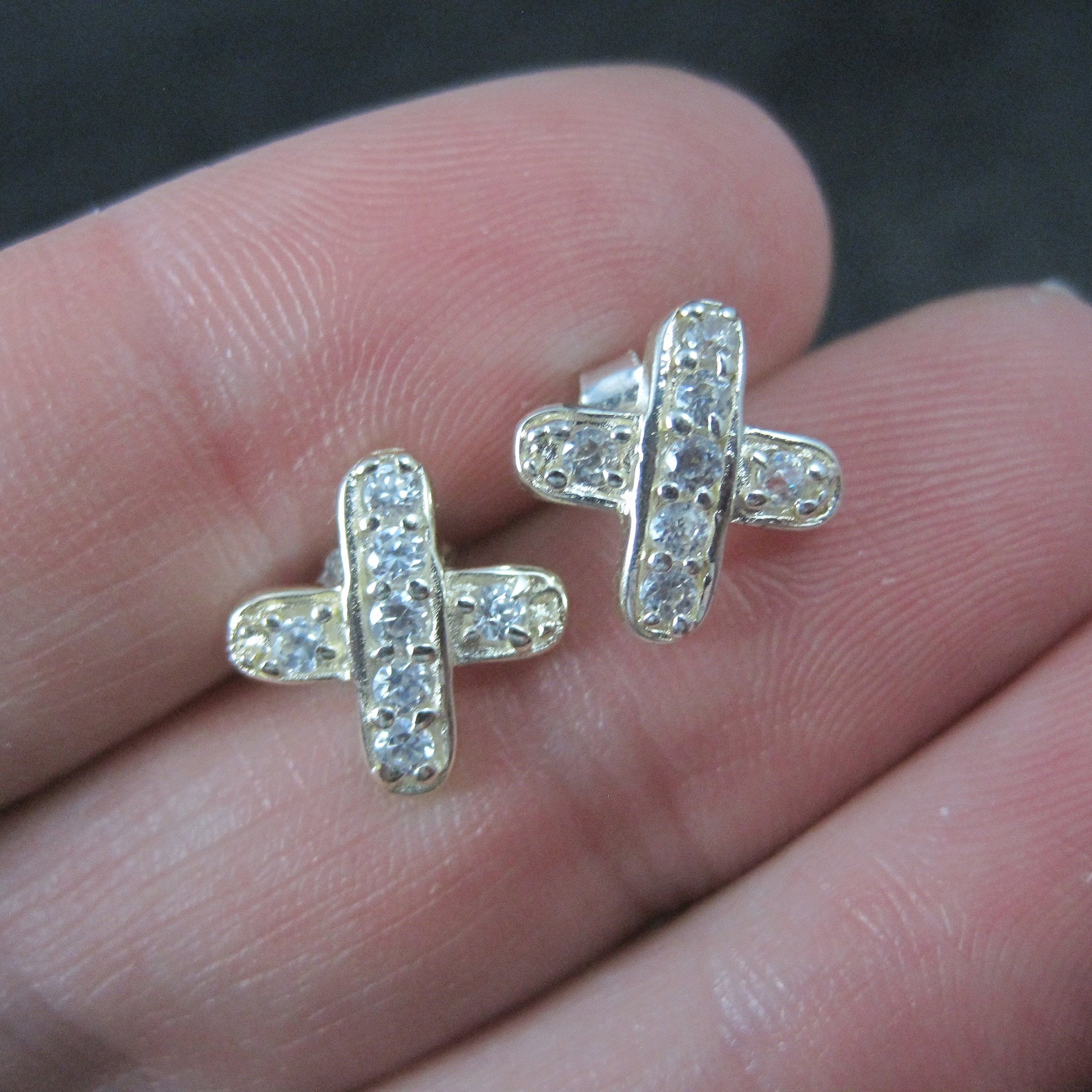 Vintage Sterling Silver Cubic Zirconia X Earrings