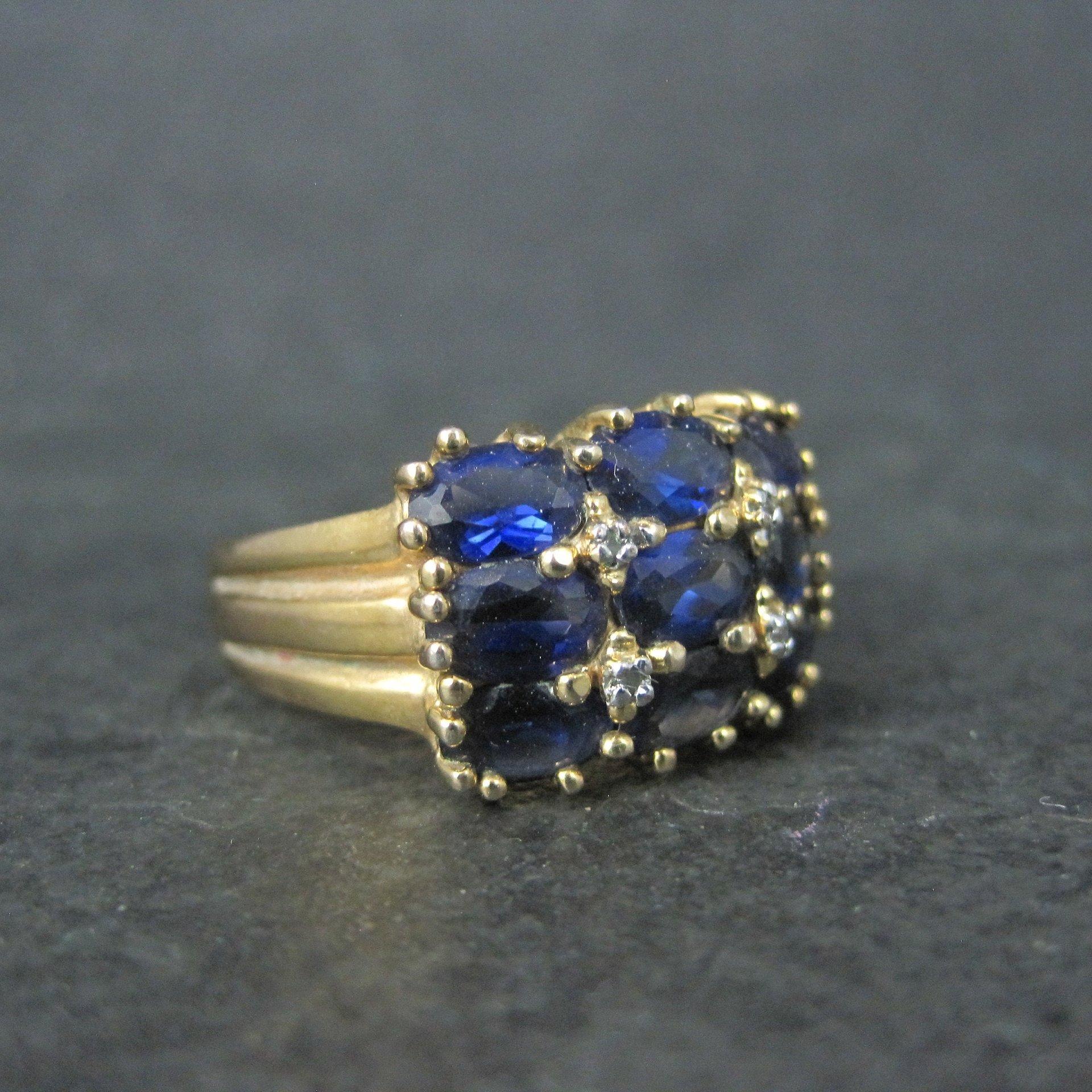 Vintage Vermeil Sterling Sapphire Diamond Ring Size 8