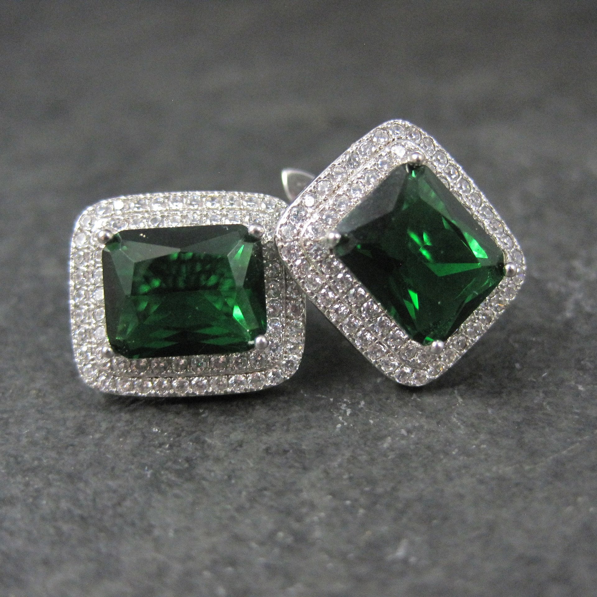 Vintage Sterling Green Cz Latch Back Earrings