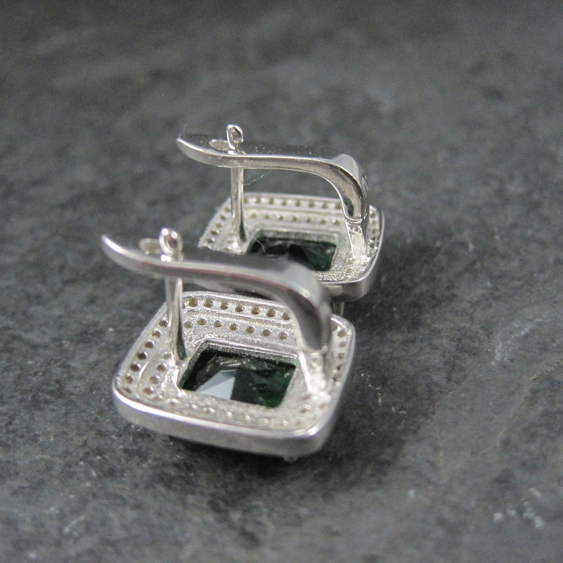 Vintage Sterling Green Cz Latch Back Earrings