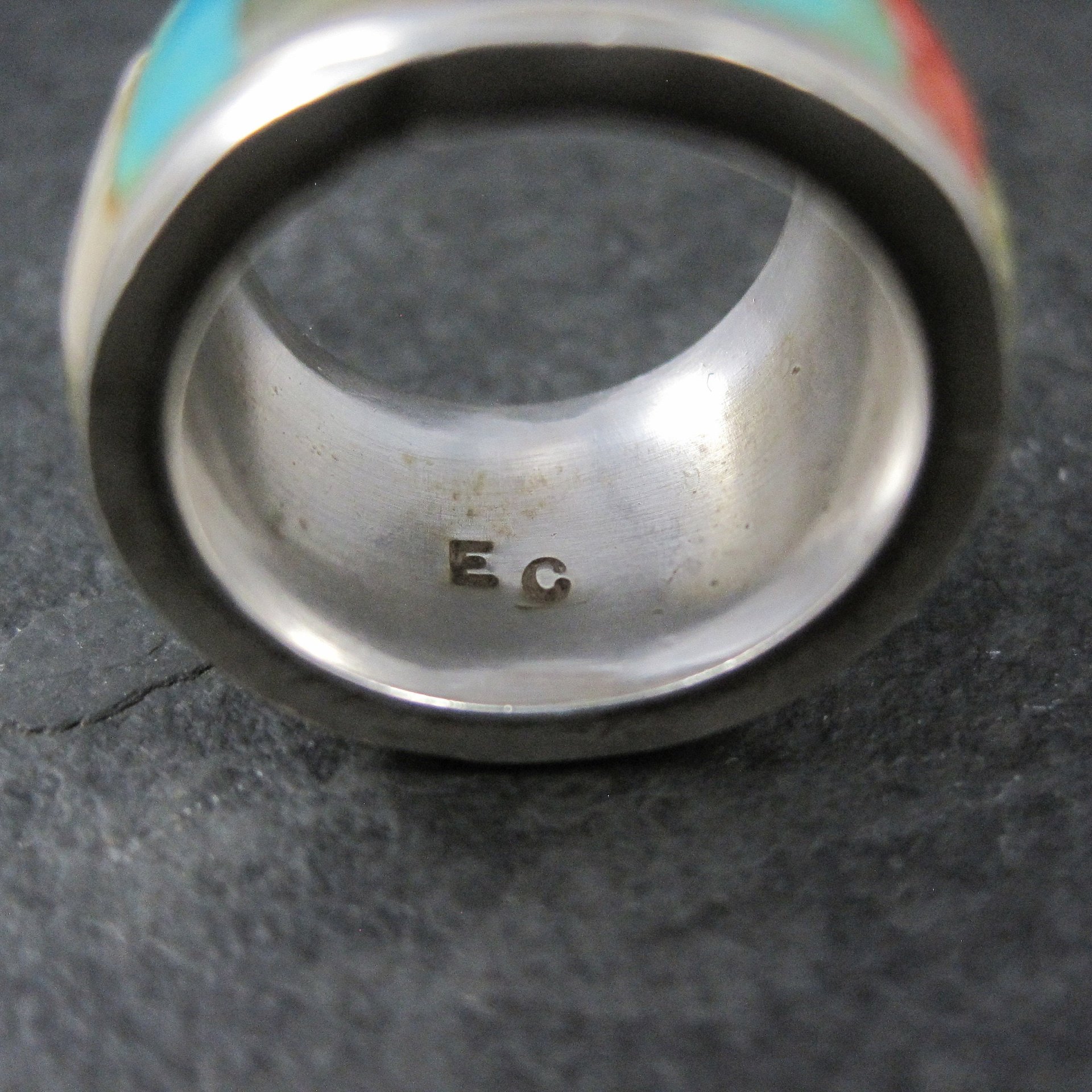 Vintage Sterling Inlay Ring Size 7 Navajo Edison Cummings
