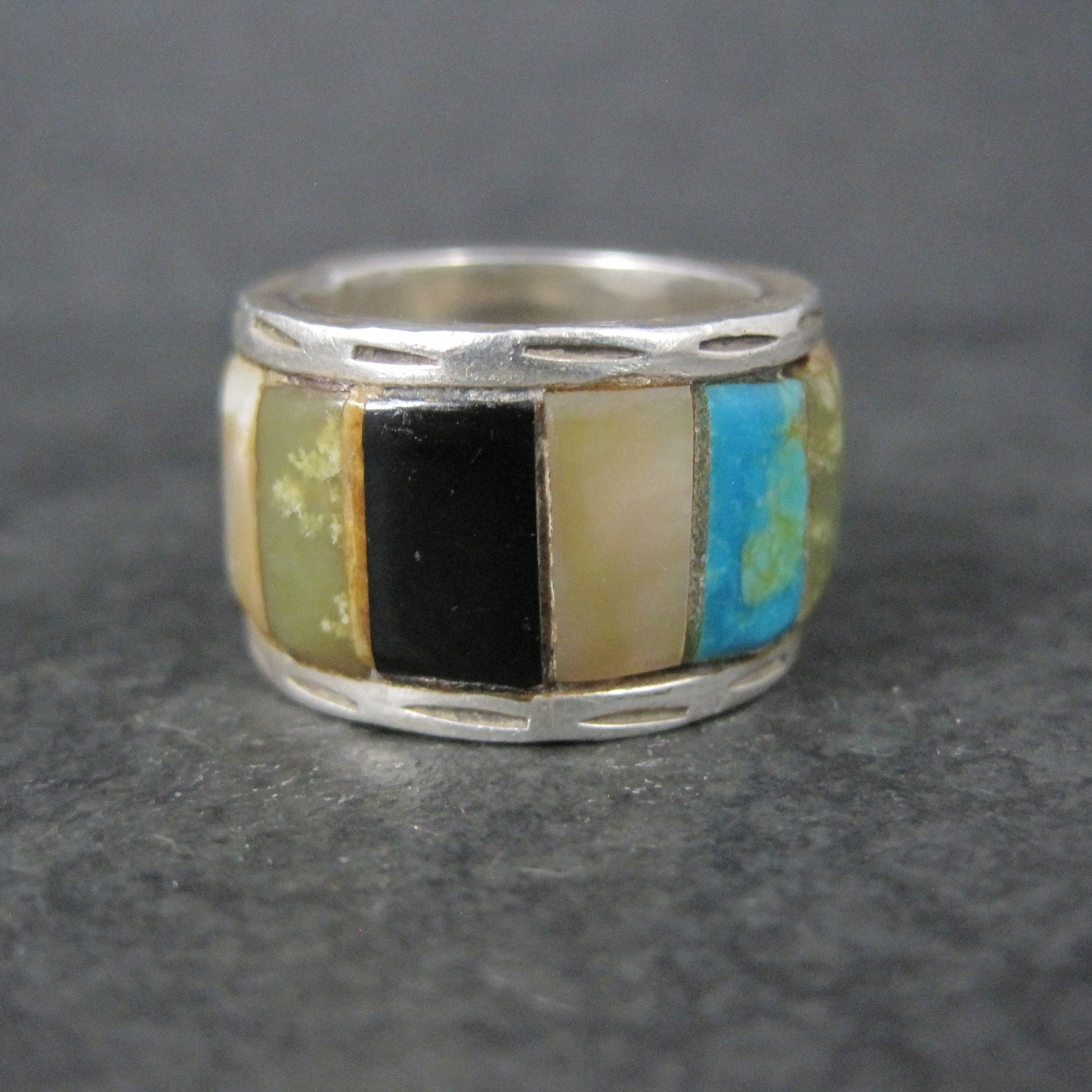 Vintage Sterling Inlay Ring Size 7 Navajo Edison Cummings