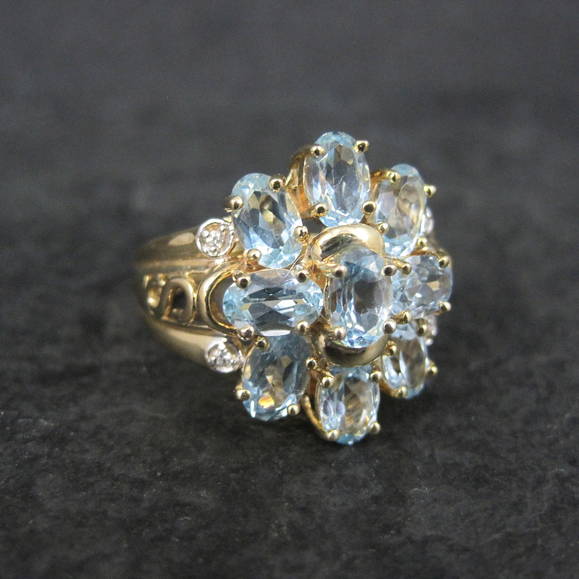 Vermeil Sterling Blue Topaz Cluster Ring Size 8