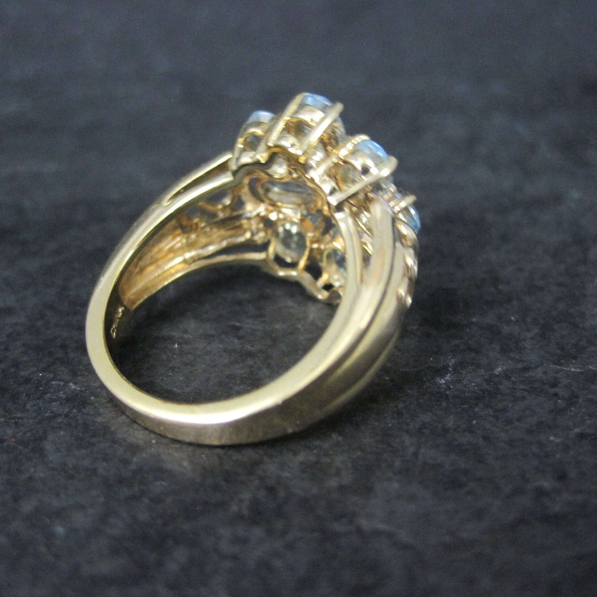 Vermeil Sterling Blue Topaz Cluster Ring Size 8