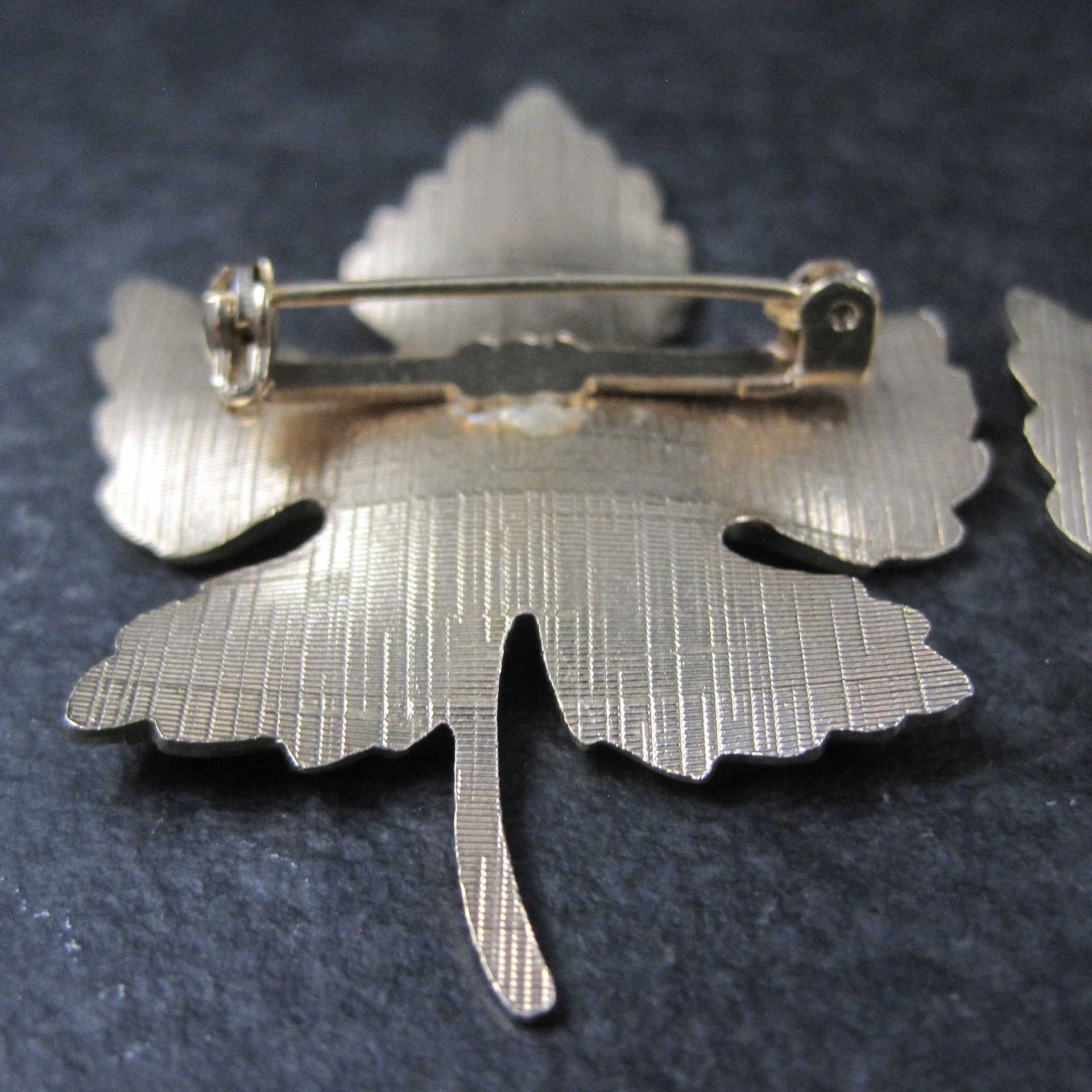 Lot of 2 Vintage Enamel Leaf Brooches