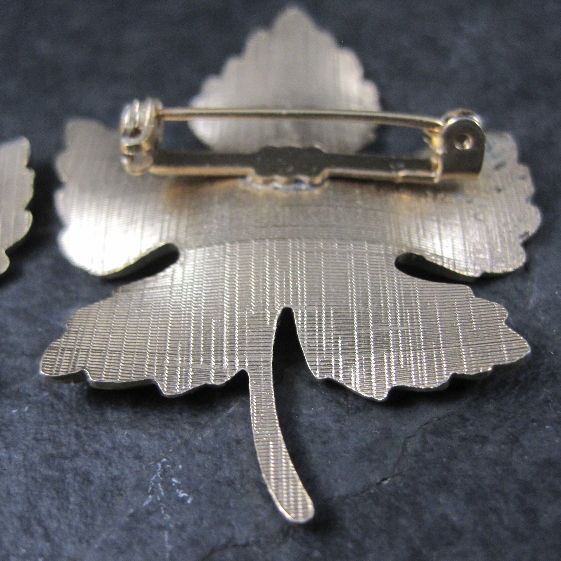 Lot of 2 Vintage Enamel Leaf Brooches