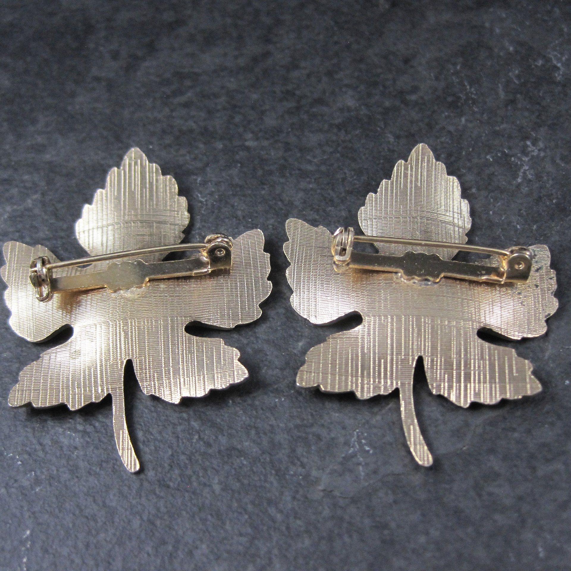 Lot of 2 Vintage Enamel Leaf Brooches