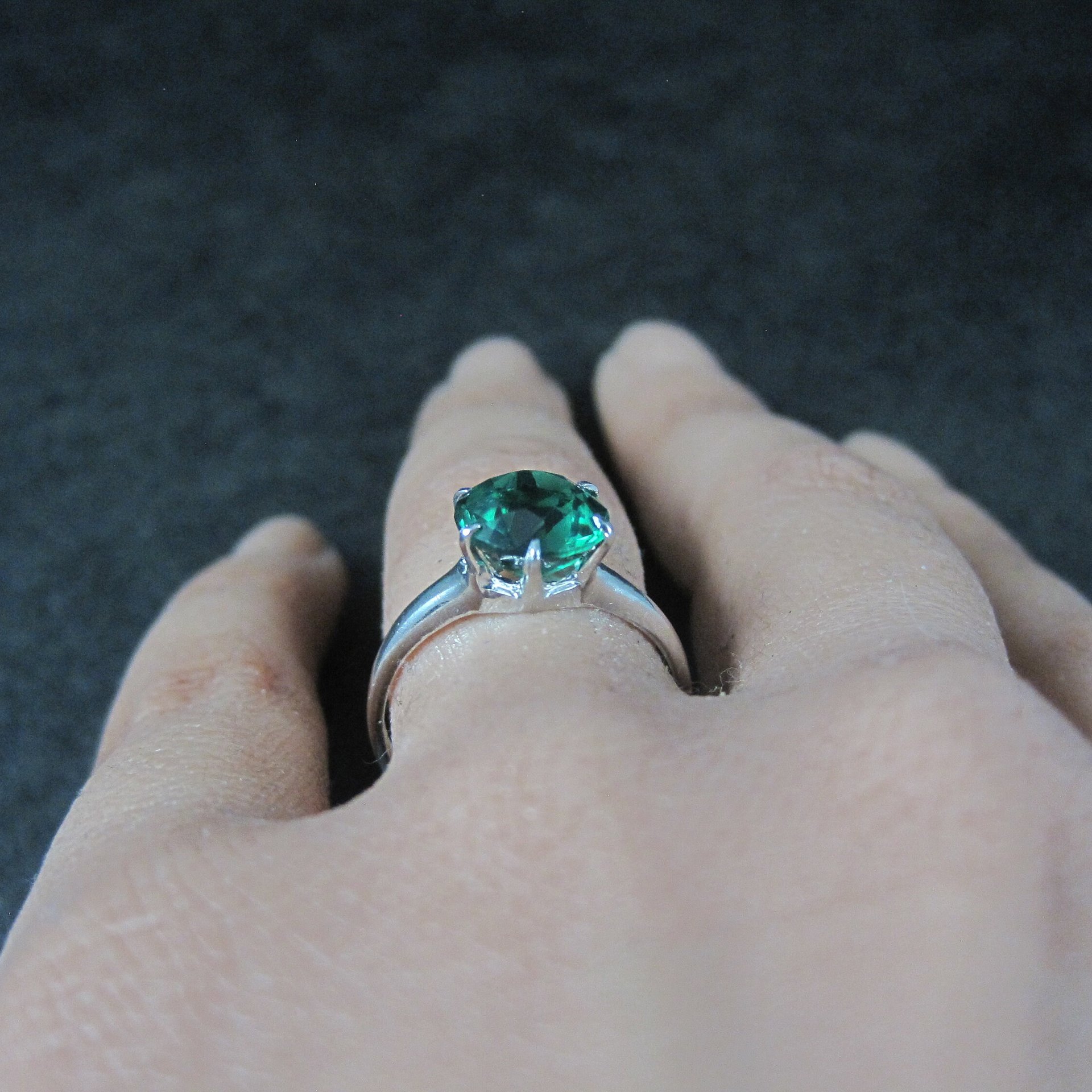 Vintage Sterling Emerald Solitaire Ring New Old Stock Multiple Sizes