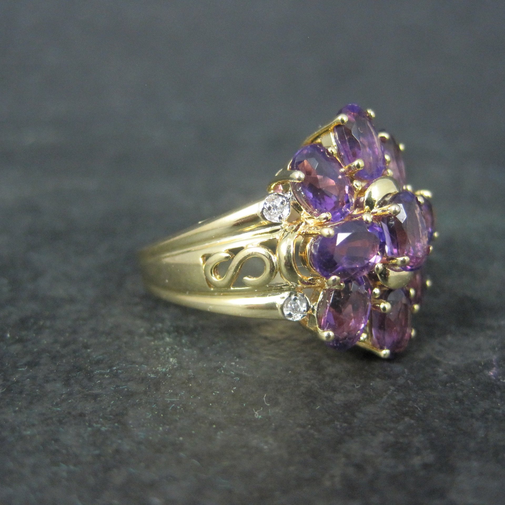 Vermeil Sterling Amethyst Cluster Ring Size 8