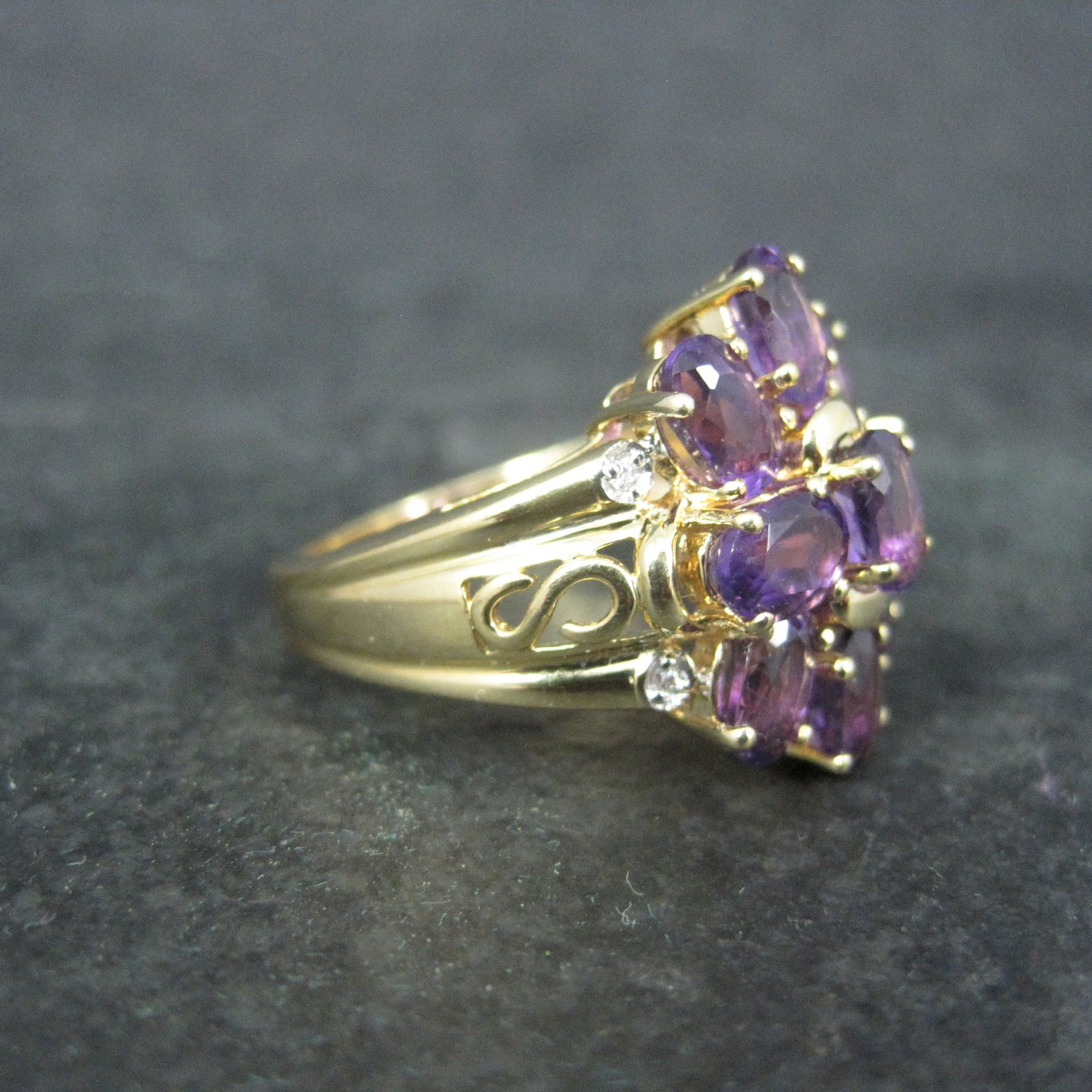 Vermeil Sterling Amethyst Cluster Ring Size 8