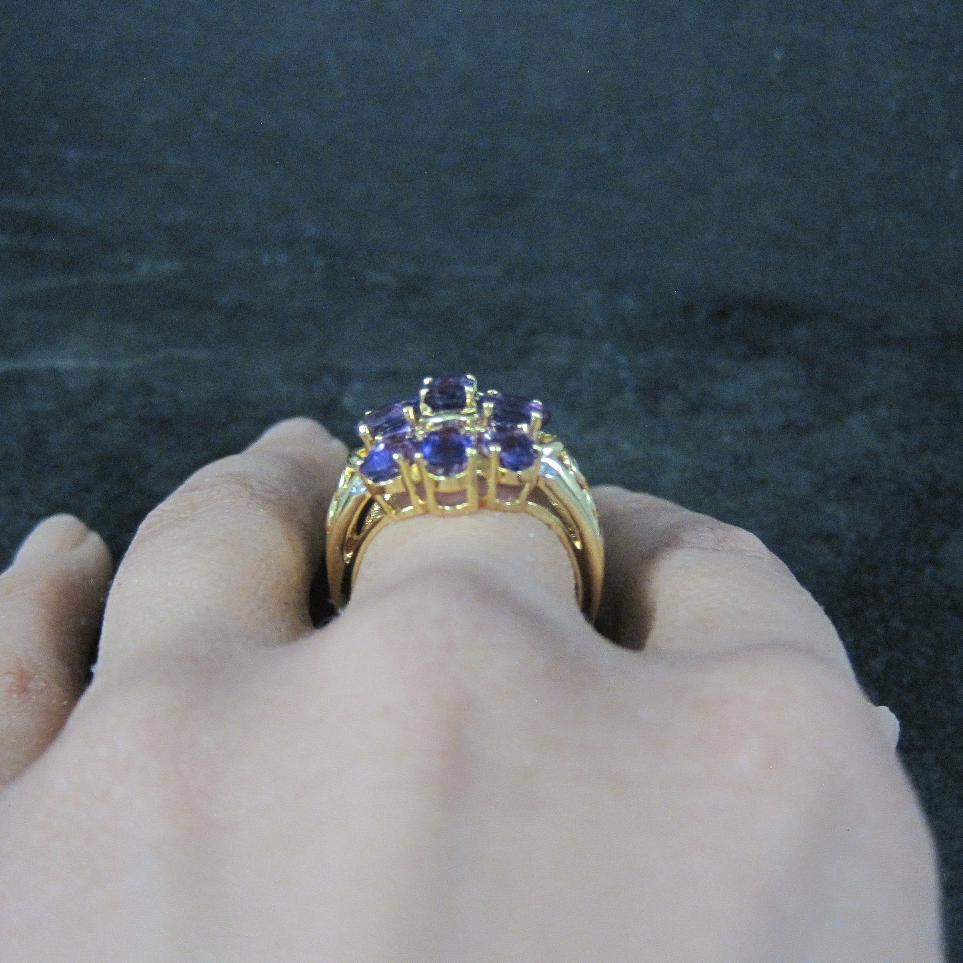 Vermeil Sterling Amethyst Cluster Ring Size 8