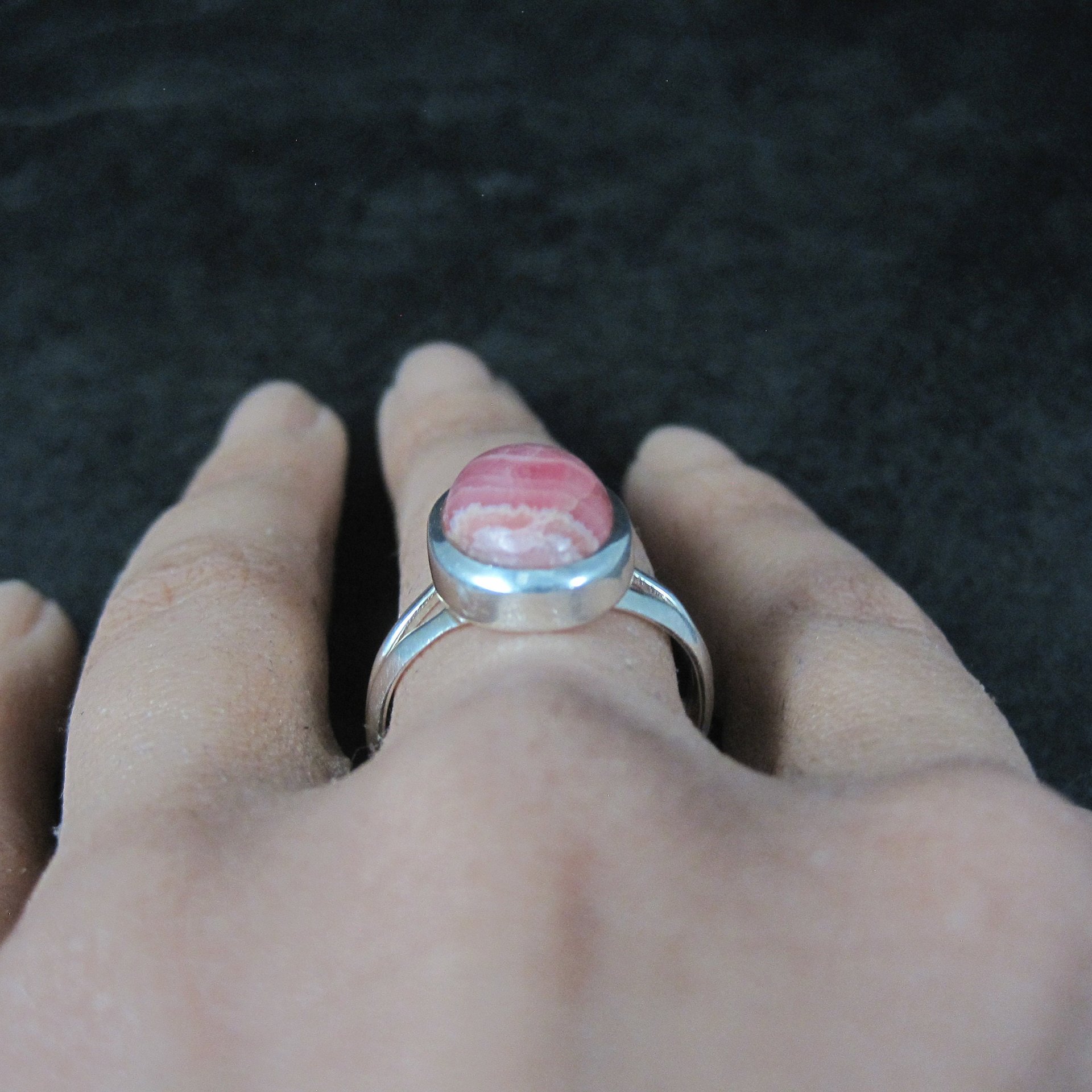 Simple Sterling Silver Rhodochrosite Ring Size 10