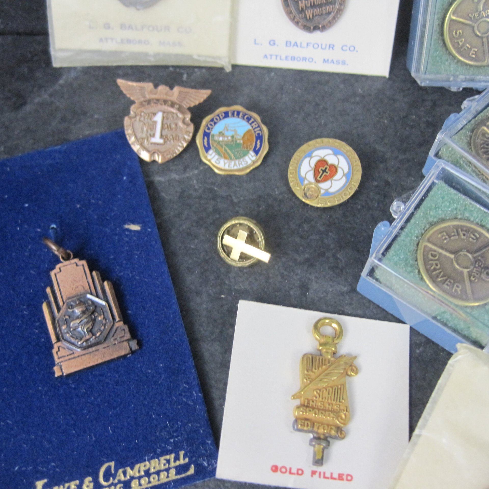 Lot of 16 Vintage Pins Good Driver School Awards Gold Filled